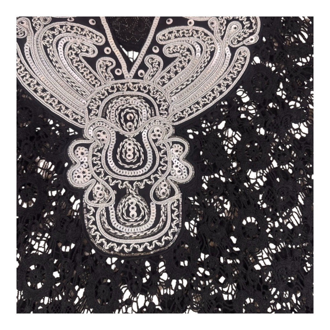 V Cristina Black Lace Embroidered Tunic Top Size Medium
