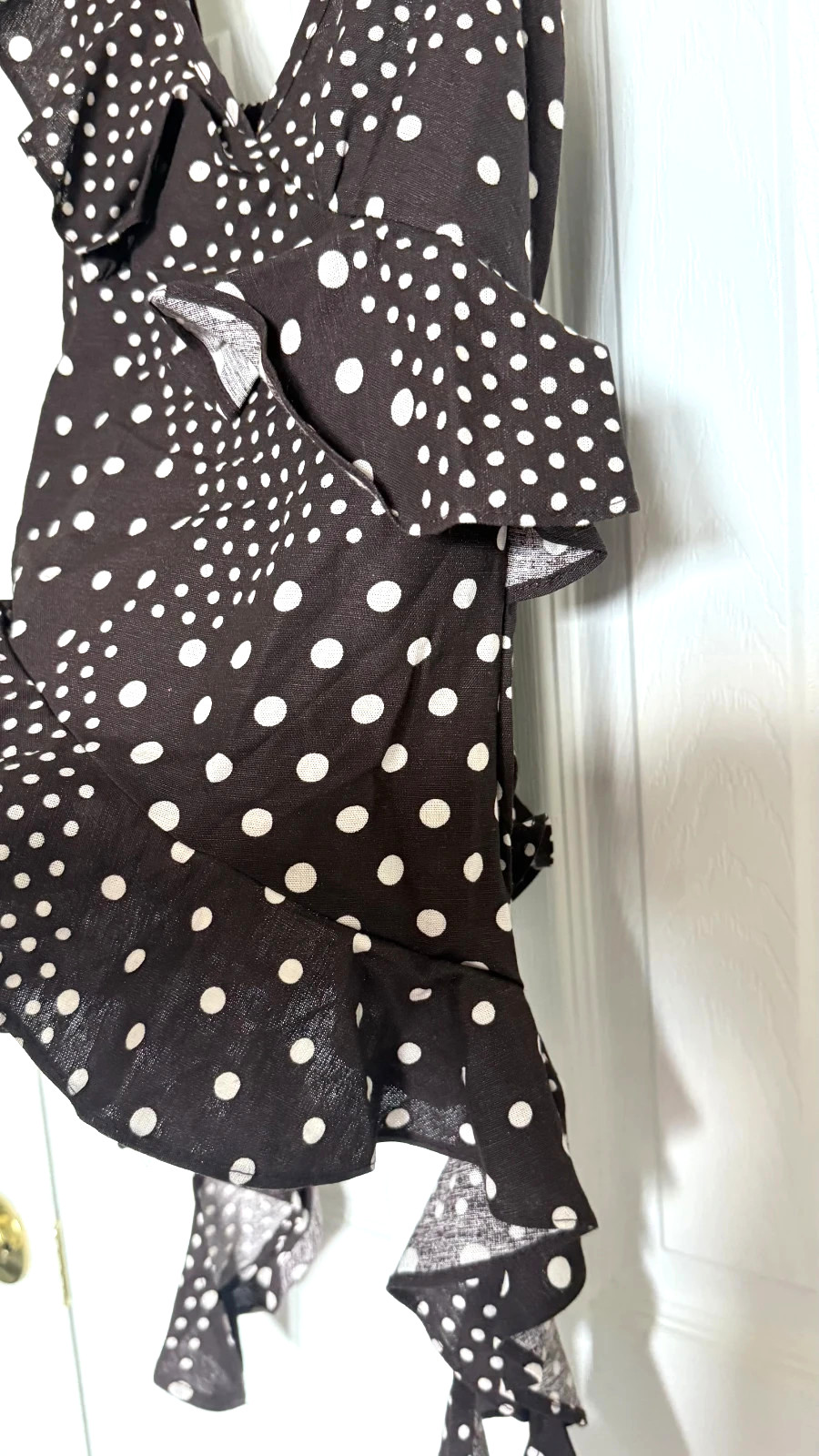 Style Envy Polka Dot Ruffle Camisole Top Brown White S NWT