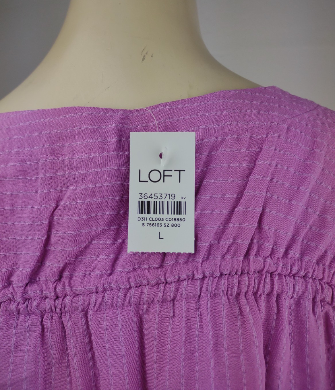 NWT LOFT light purple cotton blend keyhole front short sleeve blouse Large