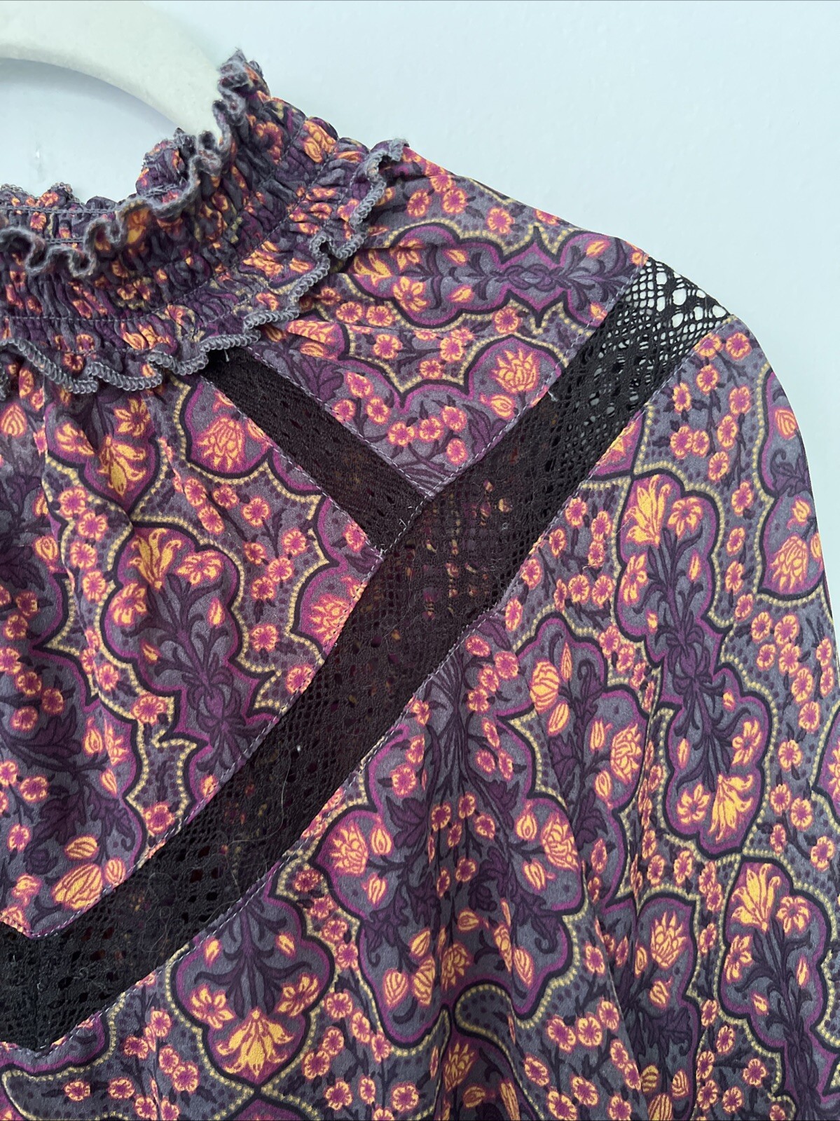 Sun Shadow Floral High Neck Fall Romantic Witchy Whimsigoth Victorian Top L