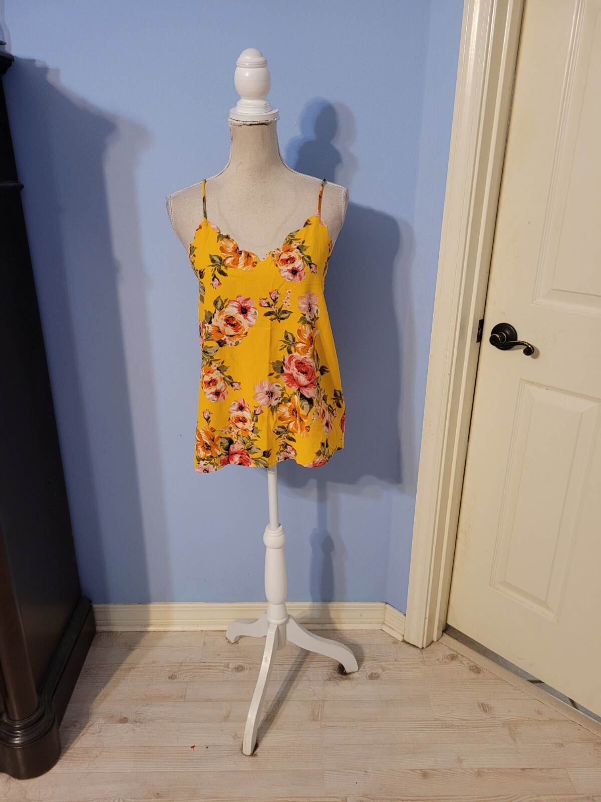 Sweet Claire Large Blouse Womens Yellow Sleeveless Floral Strappy