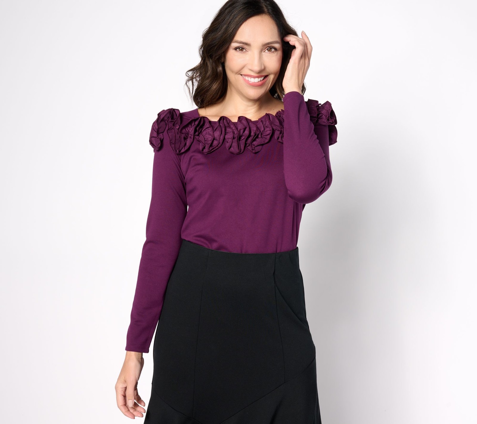 BEAUTIFUL by Lawrence Zarian Women’s Top Sz XL Silky Ponte Rosette Purple