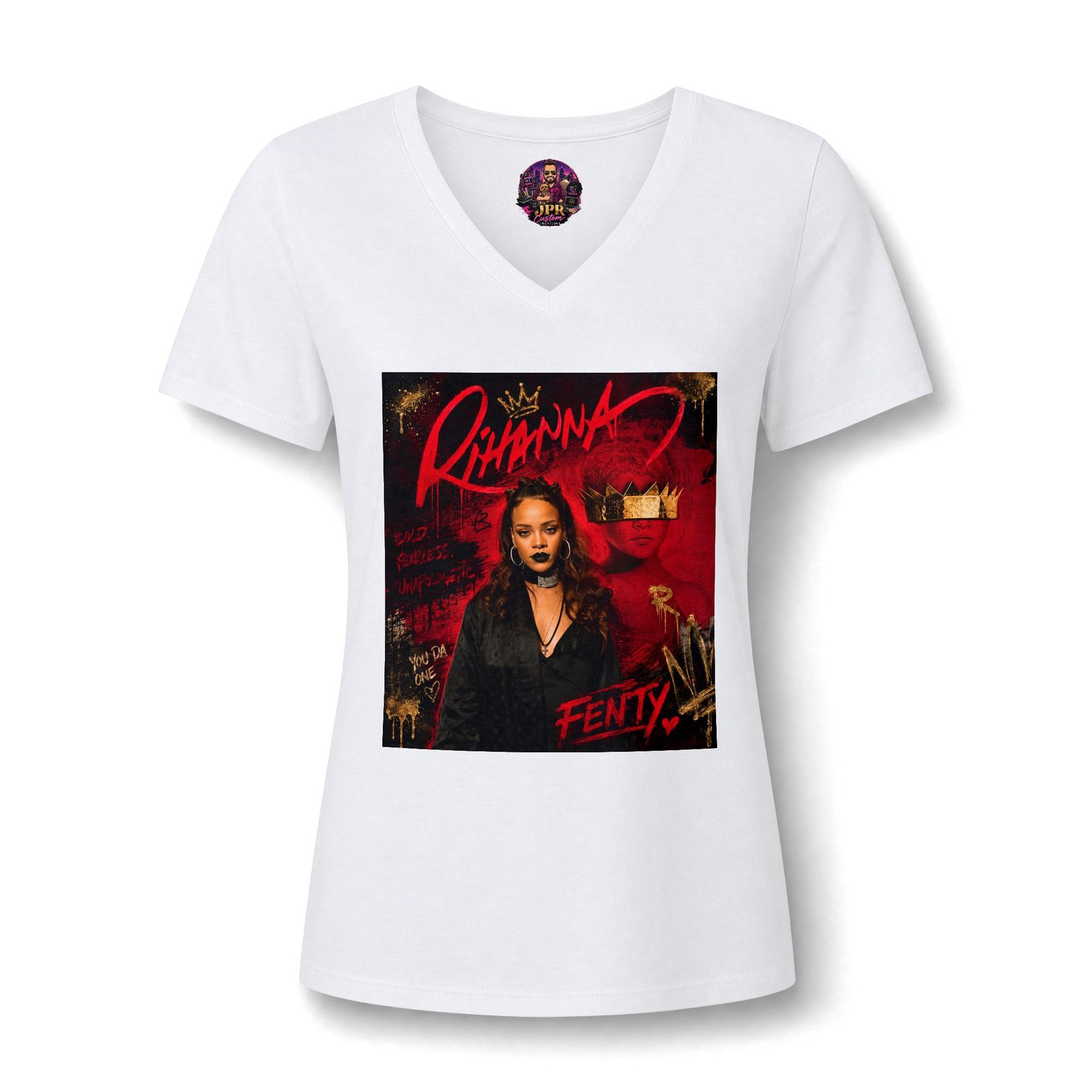 Gothic Crimson Crown Portrait Pop Art Women’s Relaxed Fit V-Neck Tee