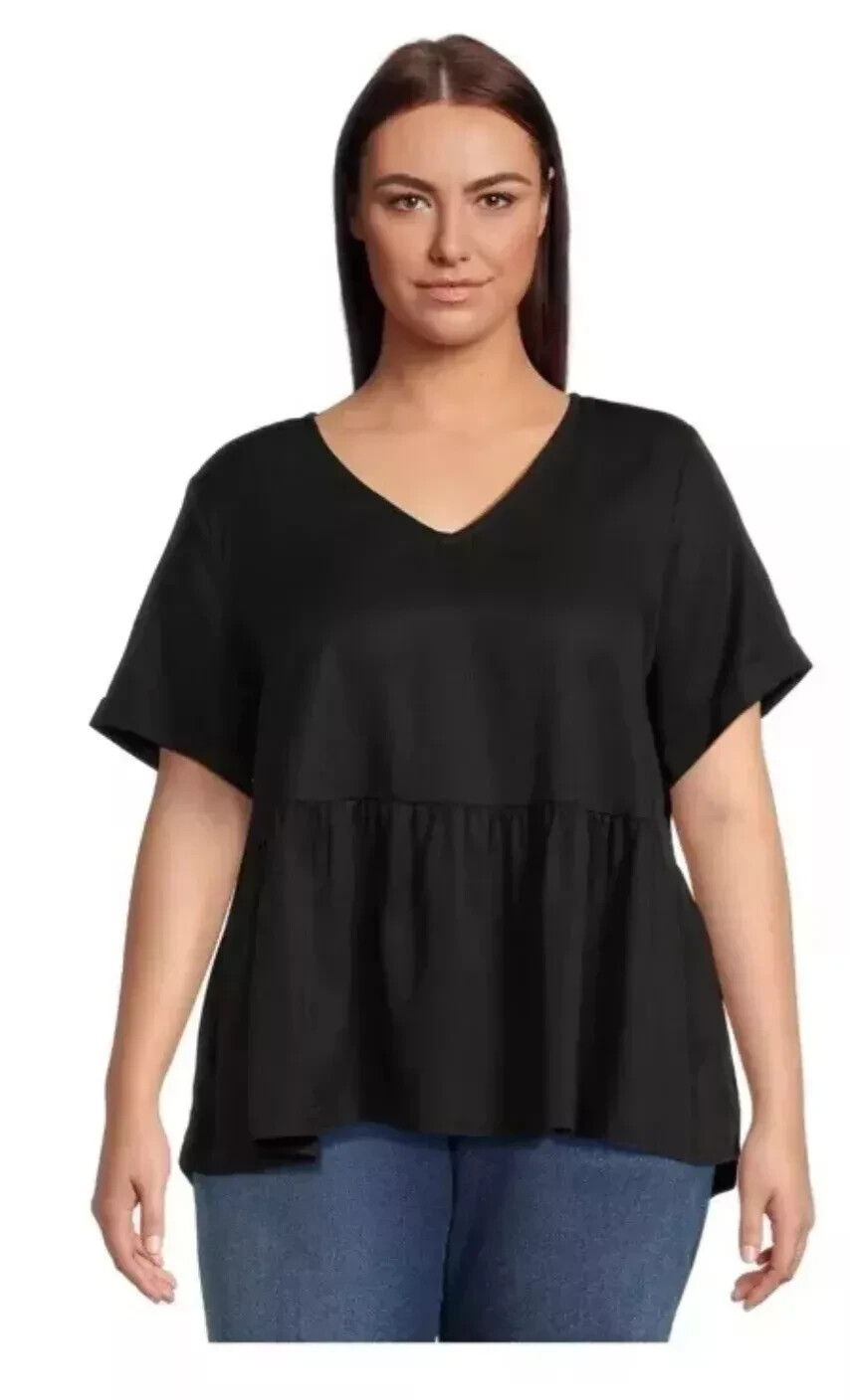 Terra & Sky V-Neck Babydoll Lyocell Top Black, Blue, Pink & Green You Pick 1