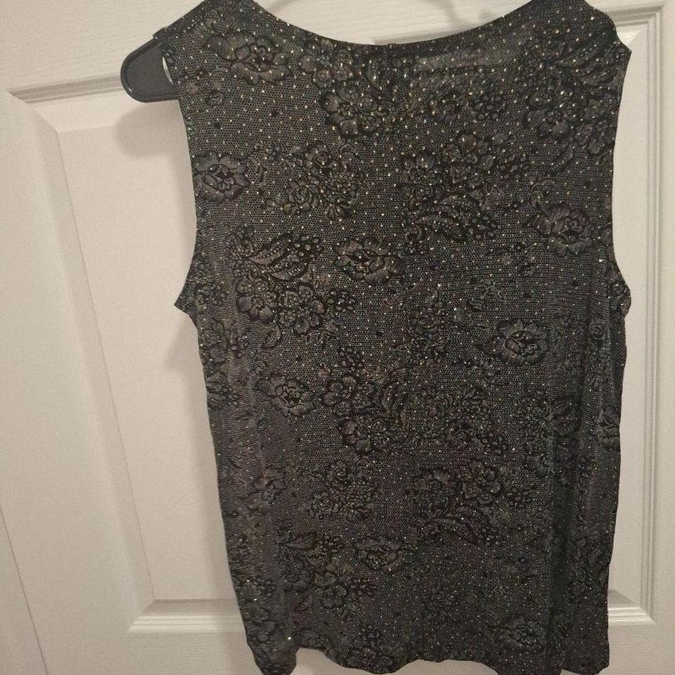 The Travel Collection 1X Gold Black Glitter Shimmer Floral Sleeveless Top