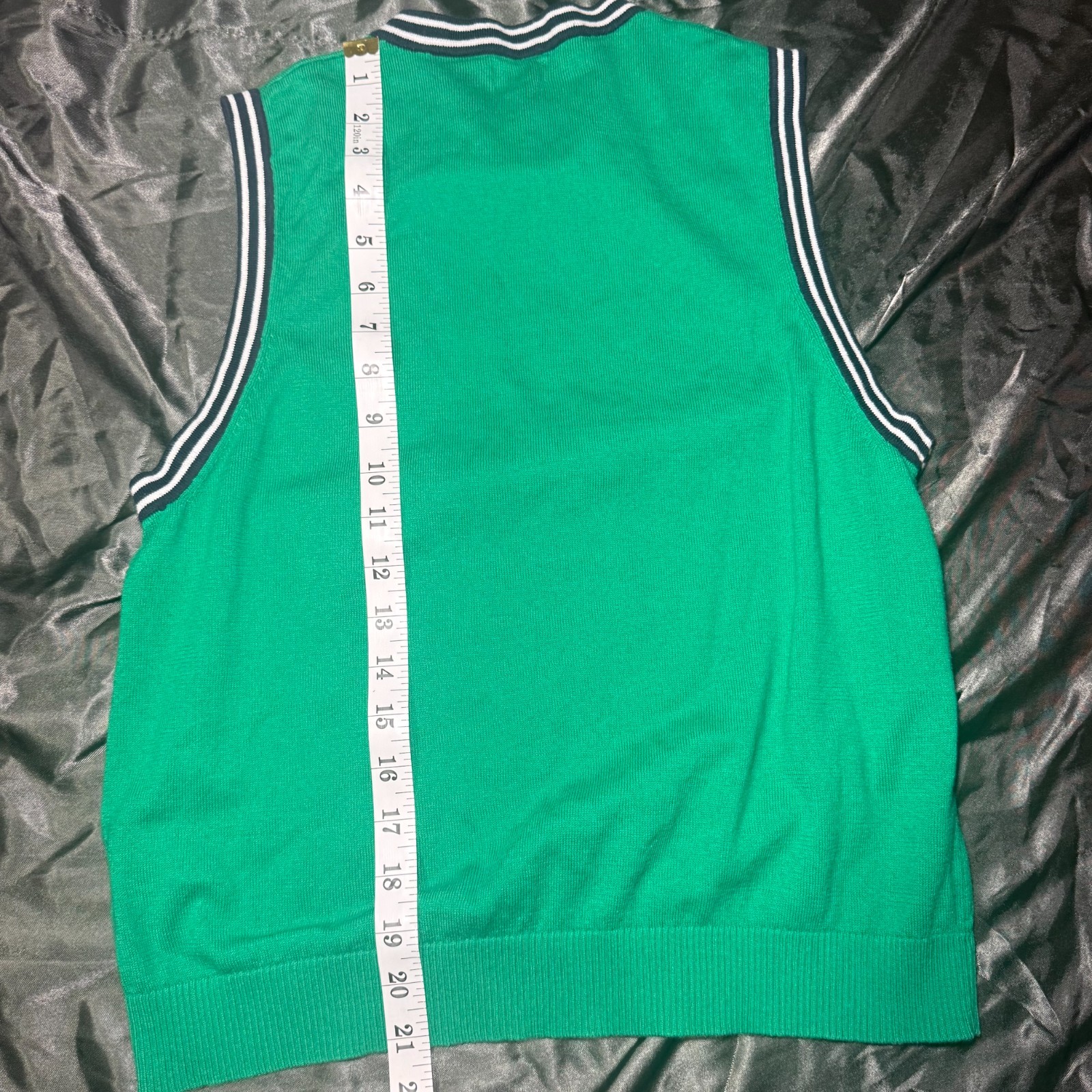 J.Crew Factory Contrast Trim Sweater Shell Knit Top Tank Green Navy Large