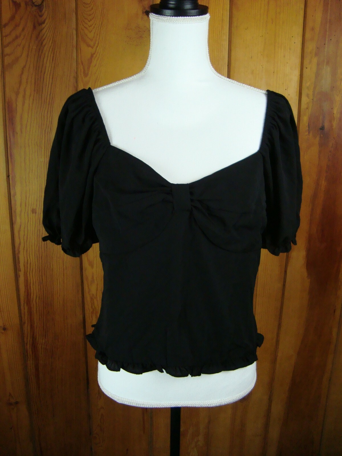Ash & Violet Womens Black Pleated Pouf Square Neck Top – Black, Medium