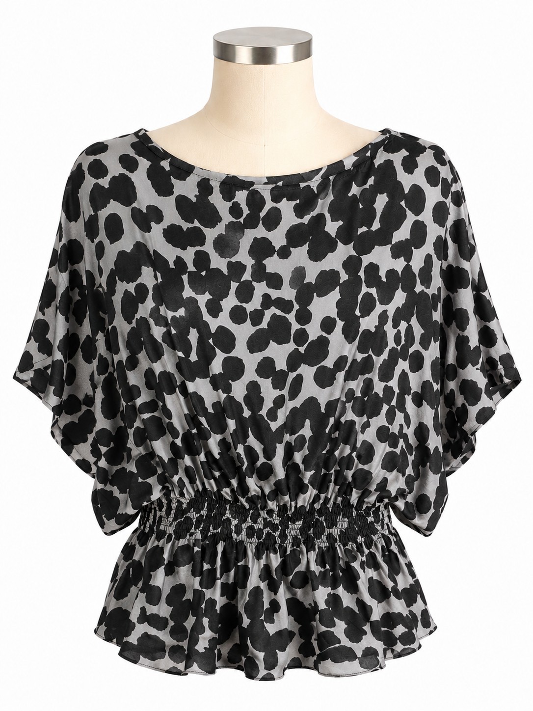 INC International Concepts Gray & Black Smocked Waist Silk Top Sz 6 Casual Y2K