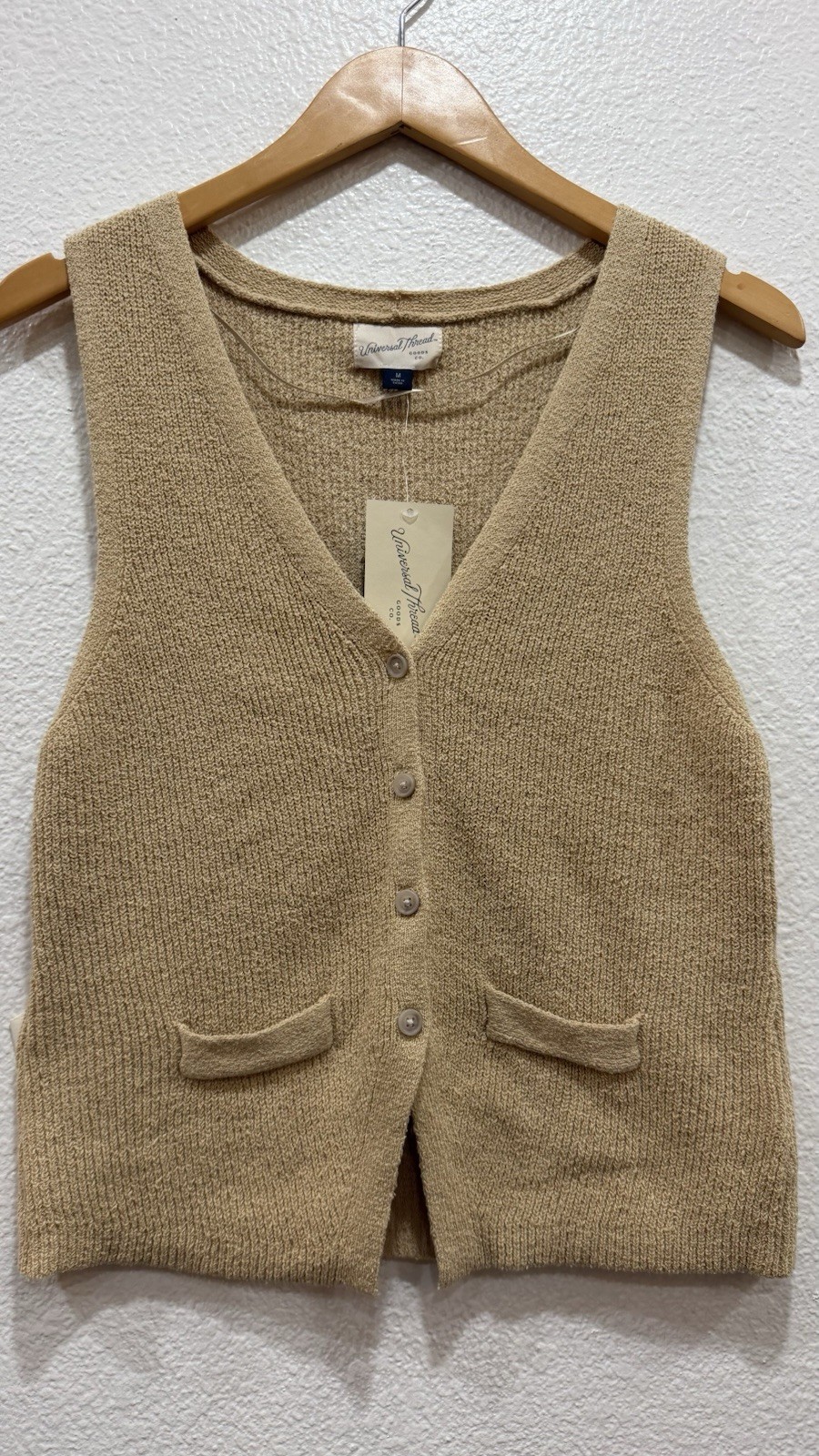 Universal Thread Knit Vest Beige Size M Button Front Pockets