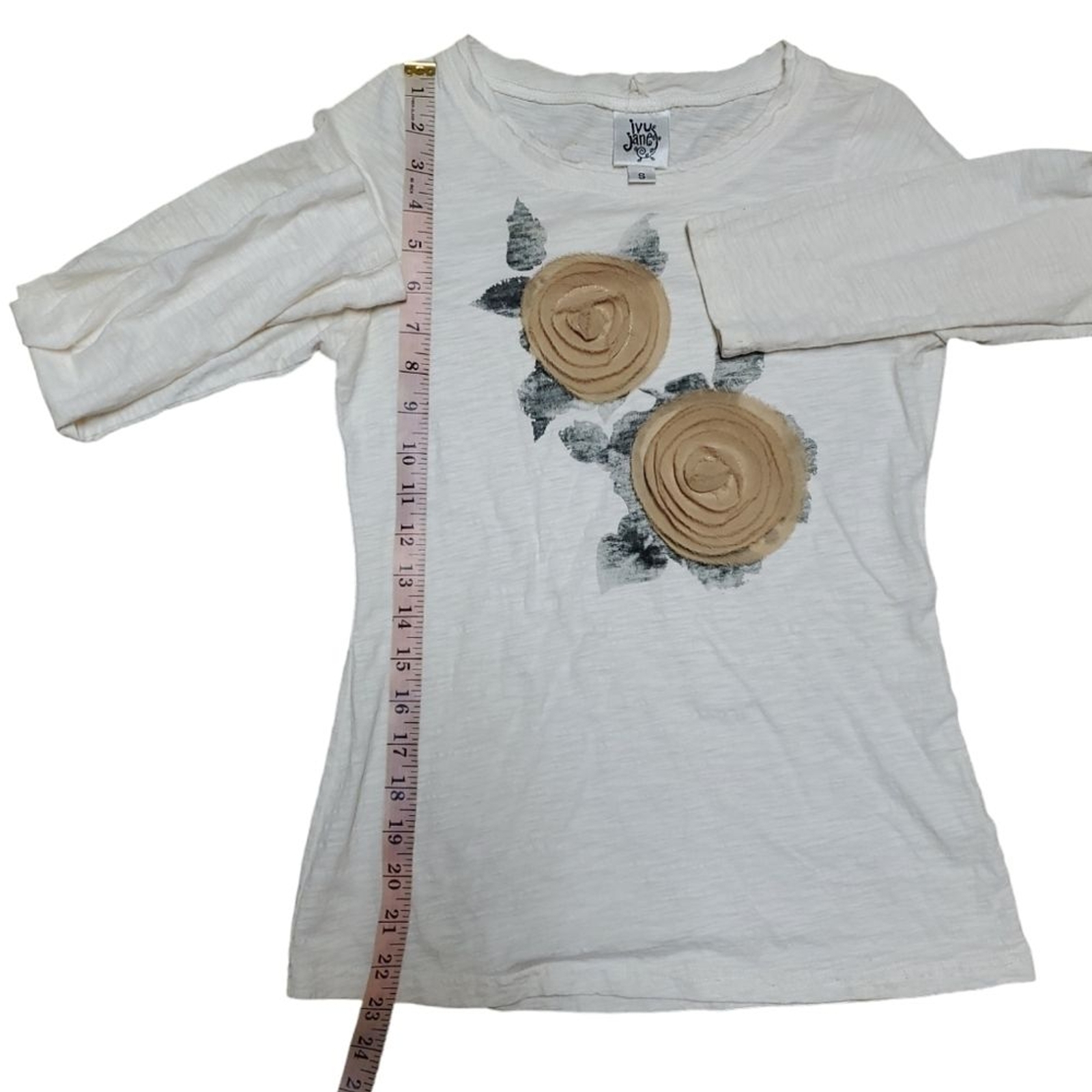 Ivy Jane Womens White Yellow Floral longsleeve crewneck Blouse