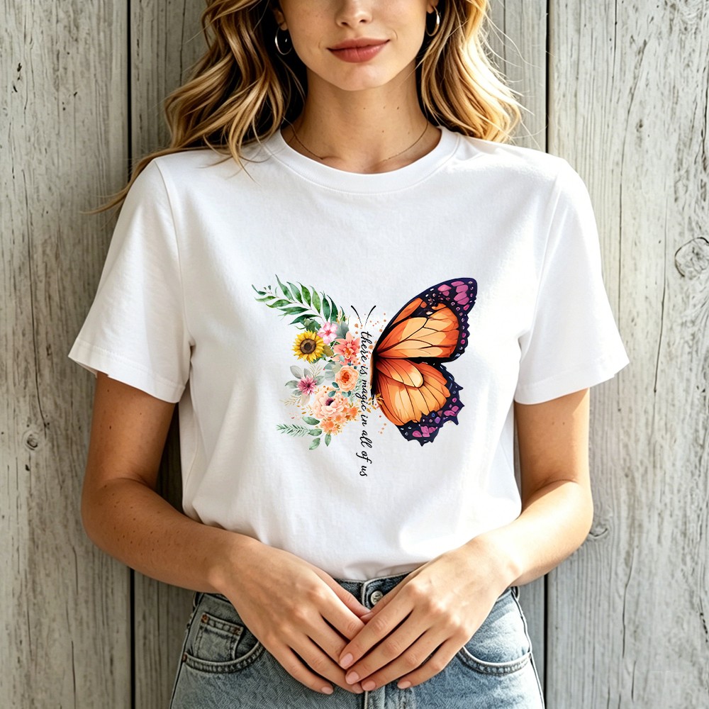 Inspired Floral Monarch Butterfly T-Shirt There Is Magic In All Of Us Casual Top