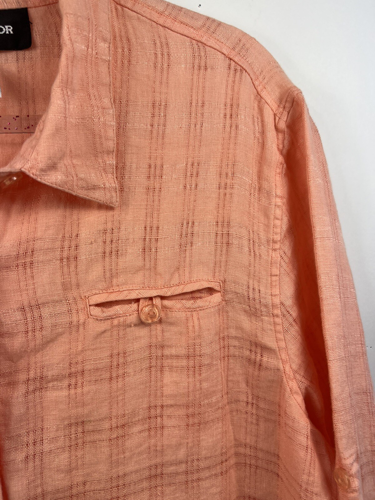 Sag Harbor Shirt Women’s Size XL Orange Semi Sheer Roll Tab Long Sleeve