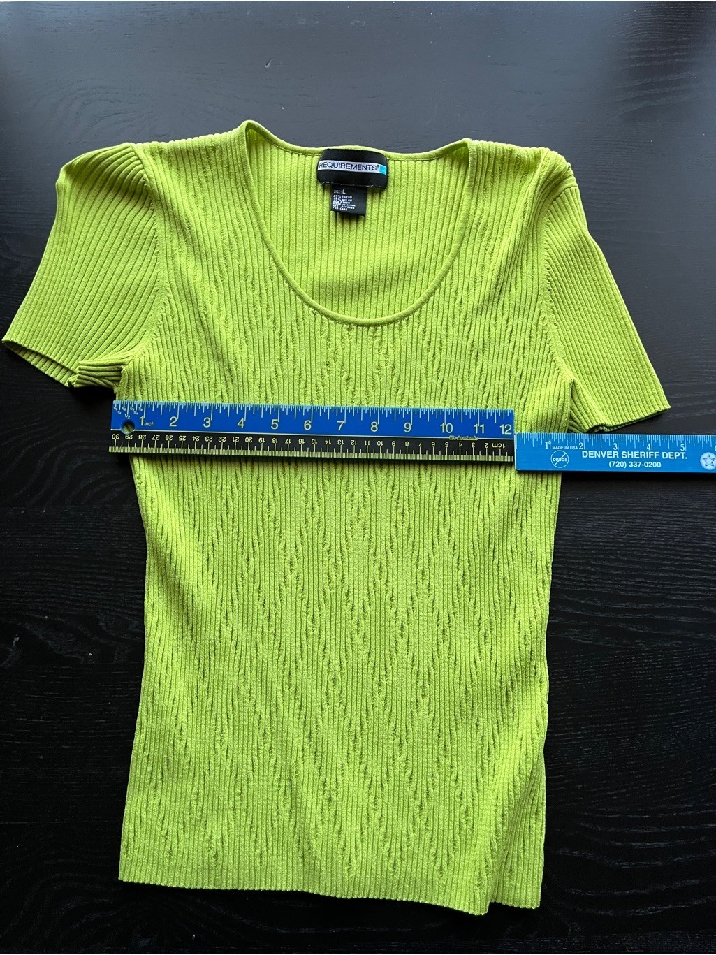Requirements Size L Vibrant Lime Green Ribbed Knit Top, 65% Rayon / 35% Nylon