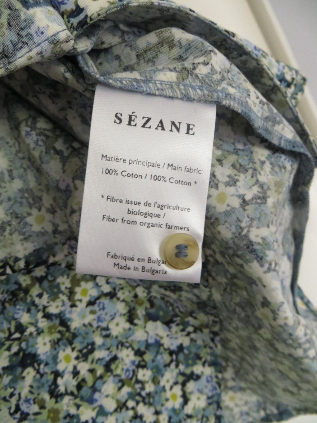 BNWT Sezane Caro Blue Print 100% Cotton Shirt Blouse Ruffles Sz XS / EU34 (UK 6)