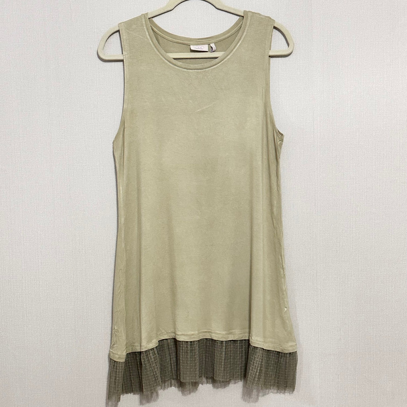 LOGO Layers Lori Goldstein Sage Green Tulle Trim Tunic Tank Top Large