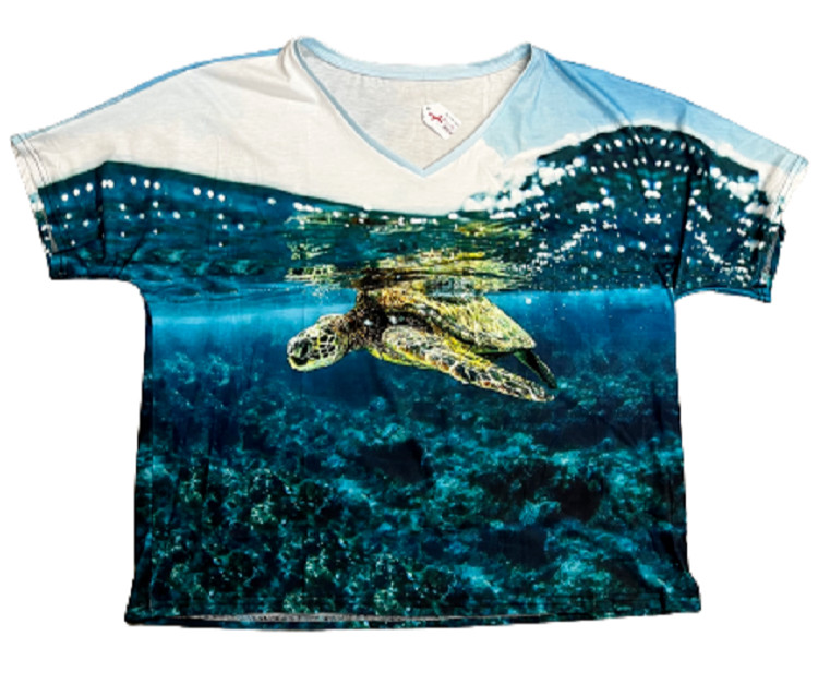 New! Women’s Turquoise OCEAN SEA TURTLE IMAGE V-NECK SHIRT Size S M L XL 2XL 3XL