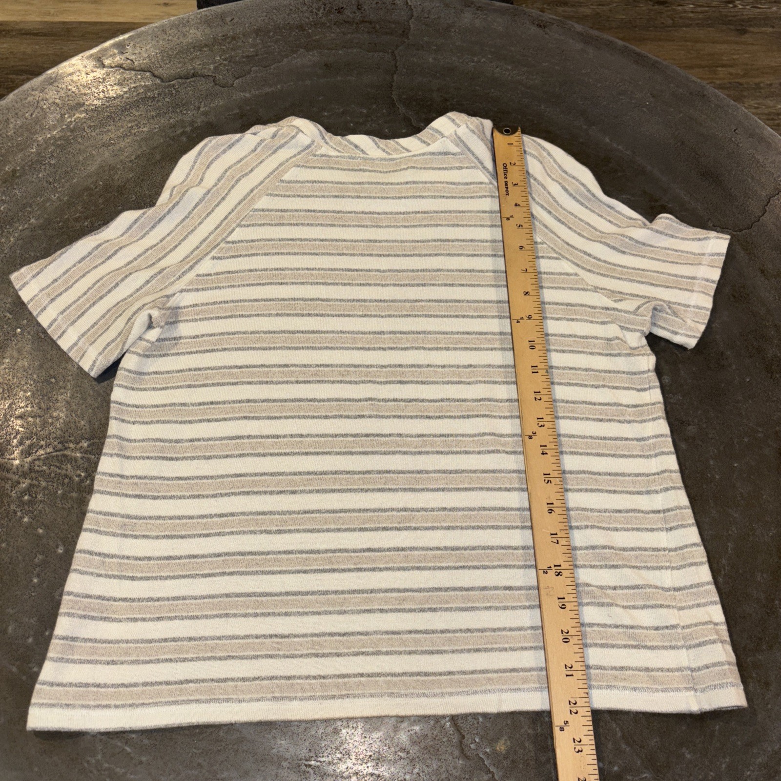 Billy Reid Top Womens Small Linen Striped Short Sleeve Neutral Tan Gray Italy