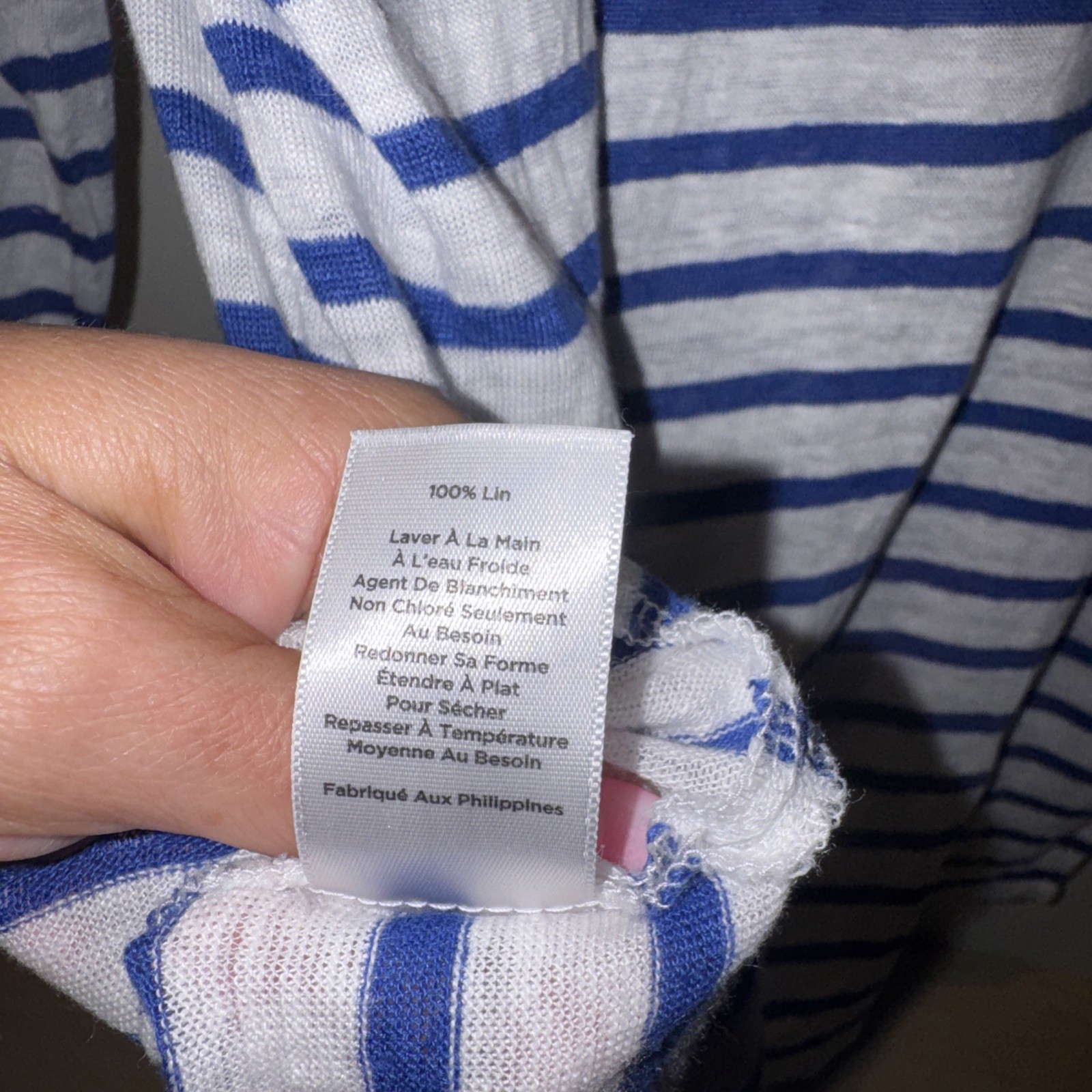 Talbots Woman Top Linen Pullover Tee Size Large Blue White Striped Relaxed Fit