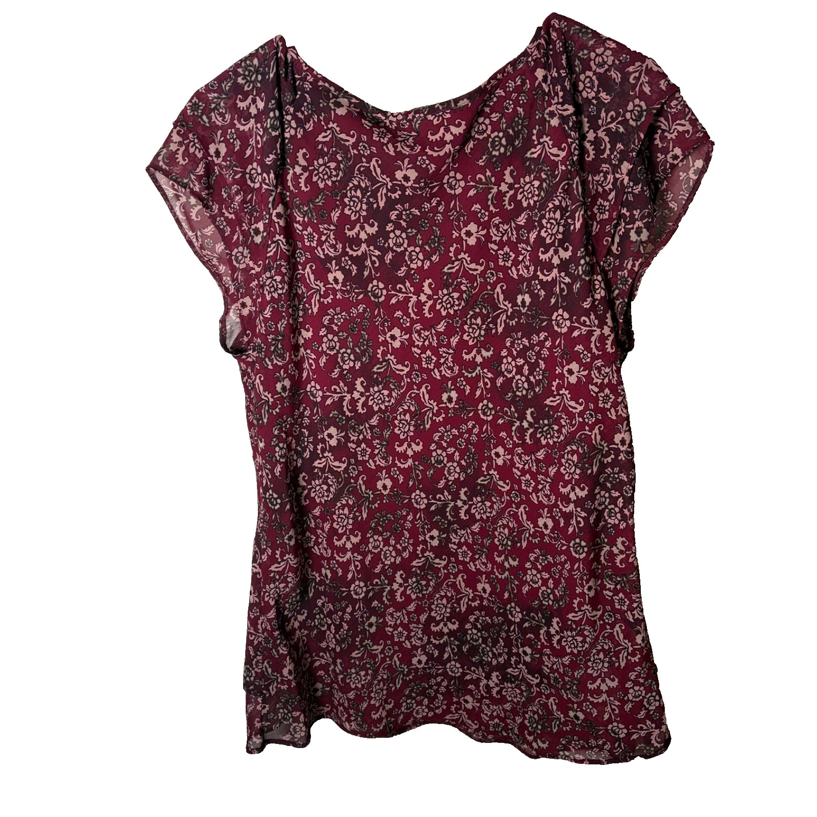 Roz & Ali Blouse Women’s Large Round Neck Red Boho Cap Sleeve Top Shirt