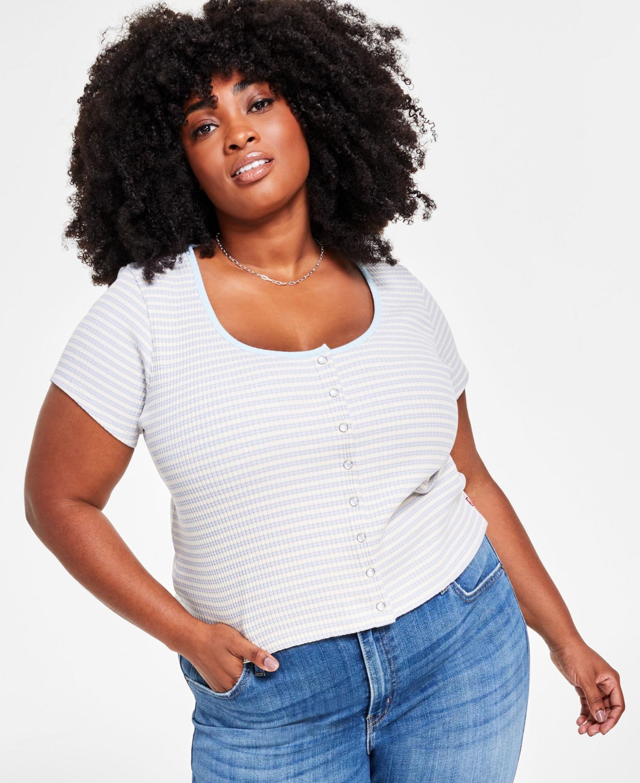 Levi’s Womens Plus Size Striped Britt Cotton Snap-Front Top A50550006 1X 2X 3X