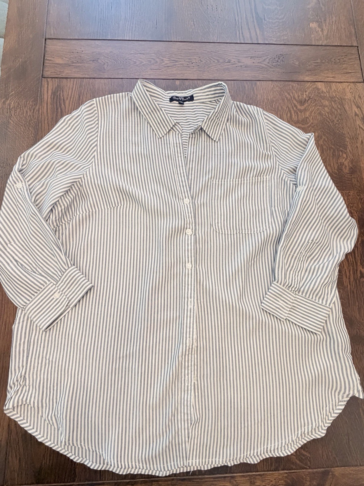 Velvet Heart Striped Button-Up Blouse Rayon Collared 3/4 Sleeve Size 1X