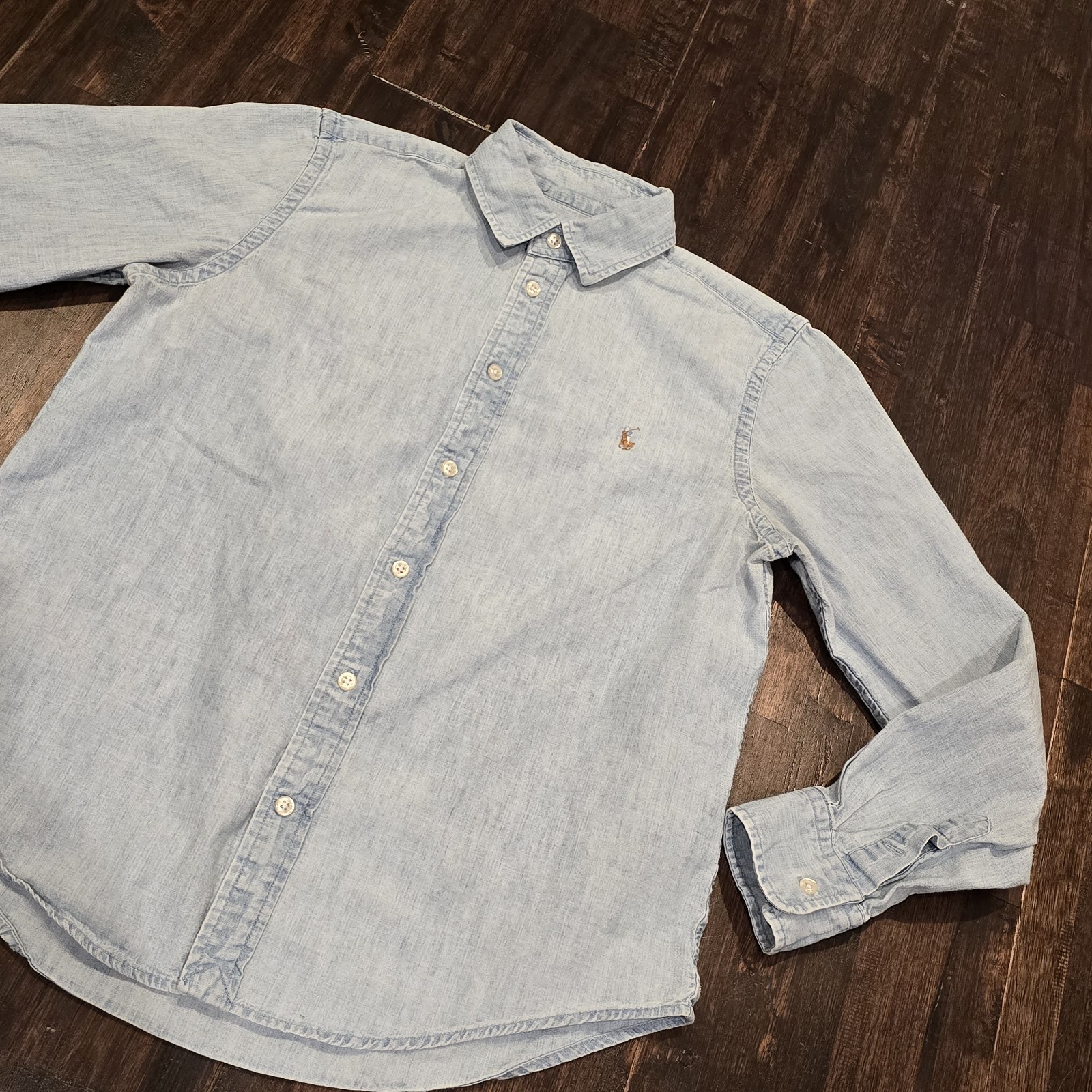 Polo Ralph Lauren Chambray Button Down Shirt Womens Medium Pony Logo Custom Fit