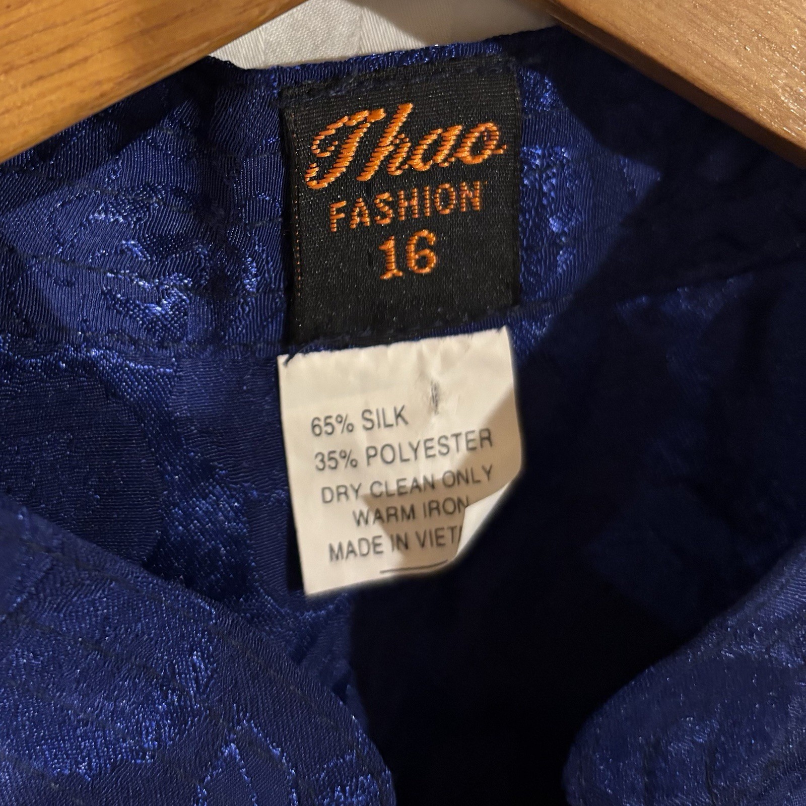 Thao Thai Style Shirt Frog Closure Lanna Woven Accent Sz 16 Blue A-5