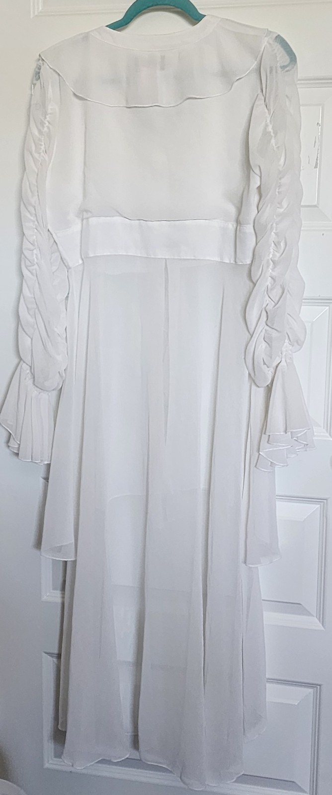 ashro high-low Formal ruffled white sheer blouse. Medium