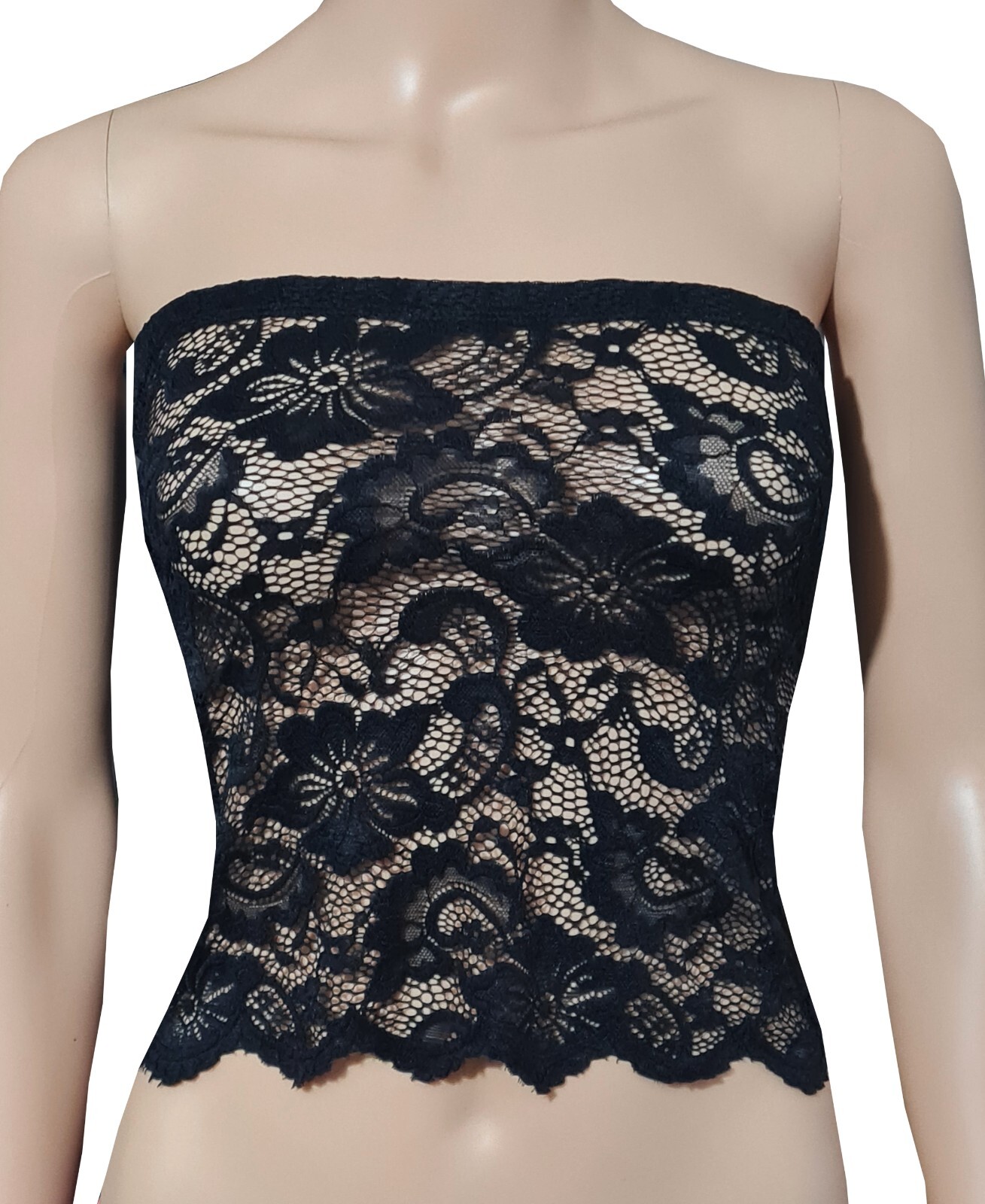SEE THROUGH LACE STRAPLESS STRETCH BRA BOOB TUBE TOP