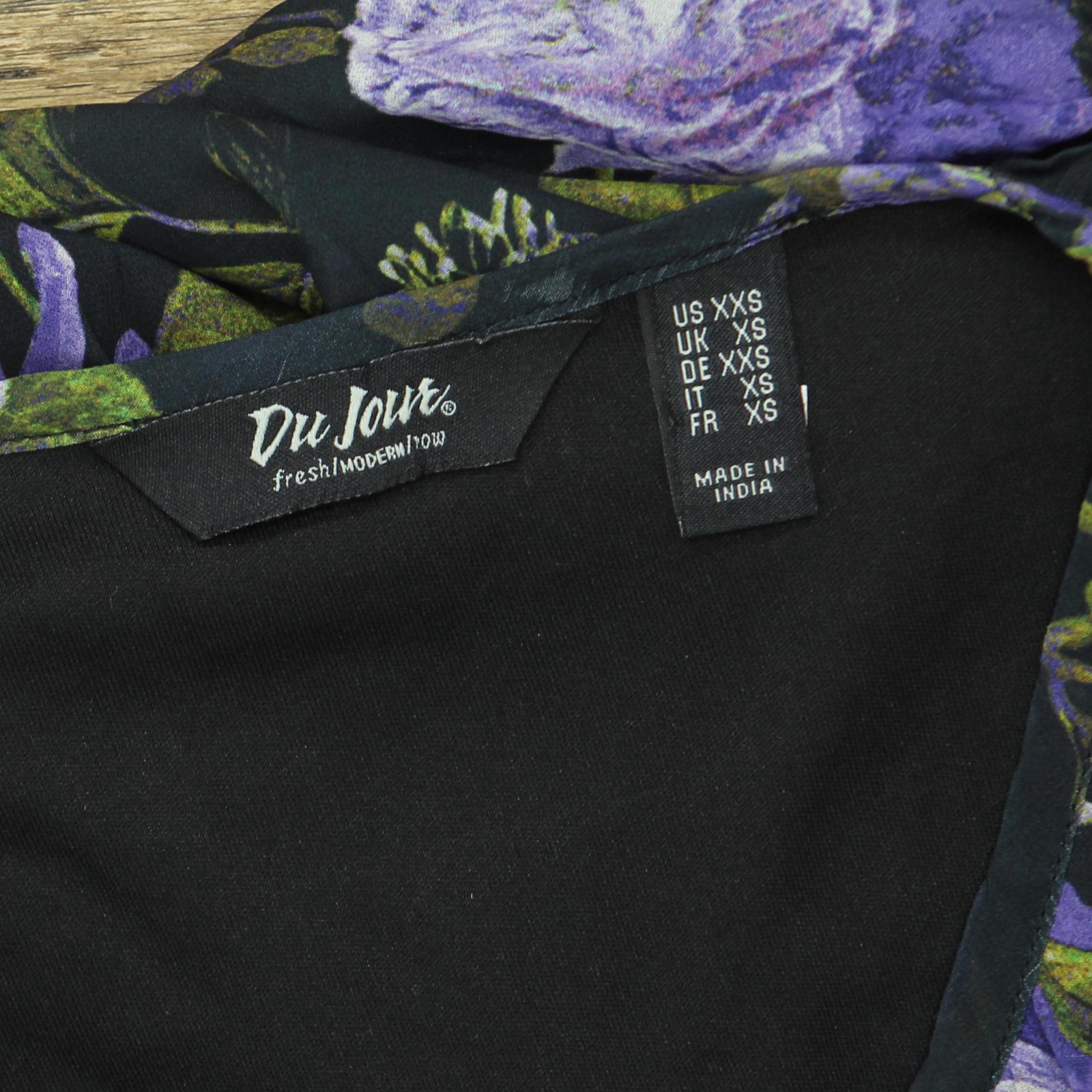 Du Jour Womens Floral Printed Woven Top with Smocked A342170 Violet Purple 2XS