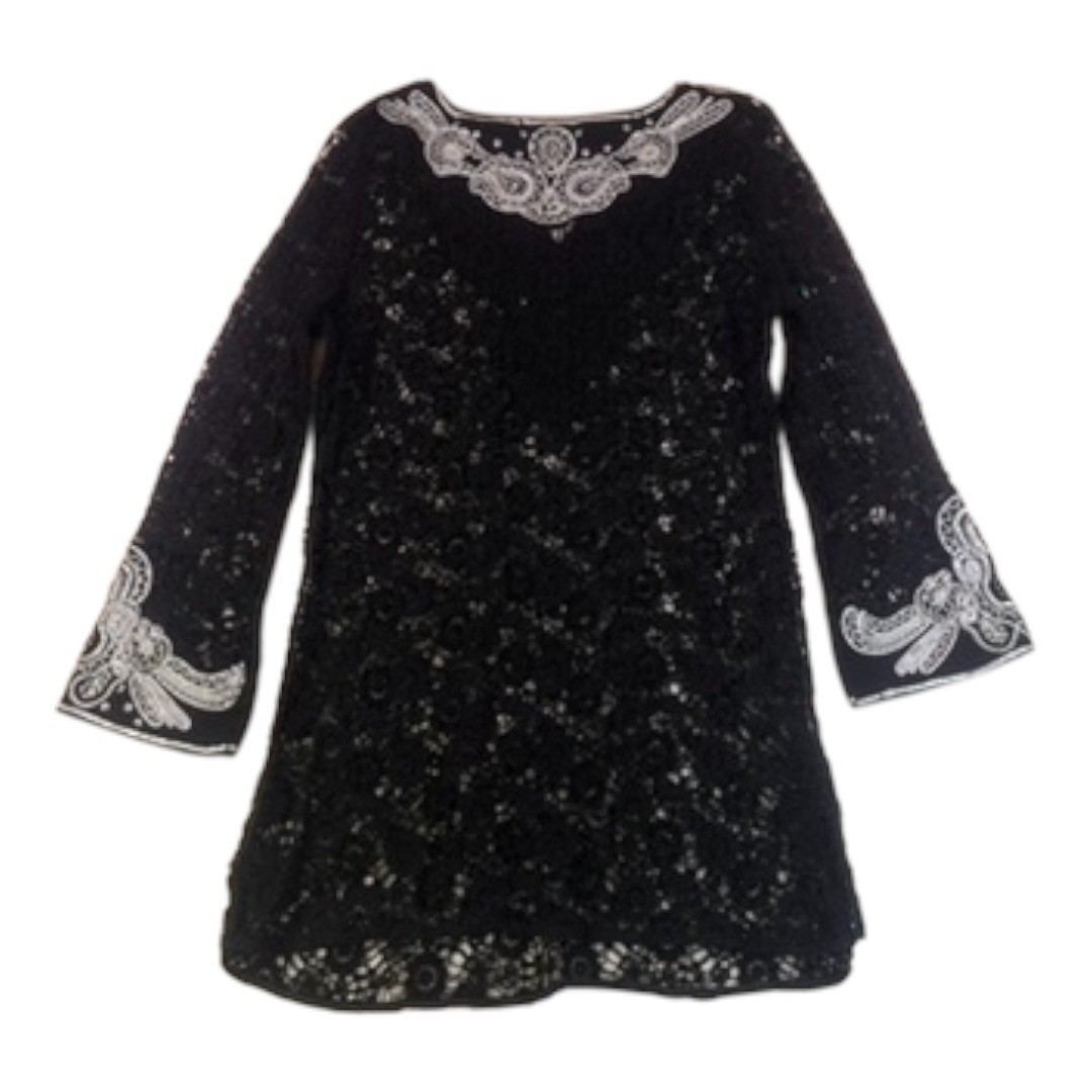 V Cristina Black Lace Embroidered Tunic Top Size Medium