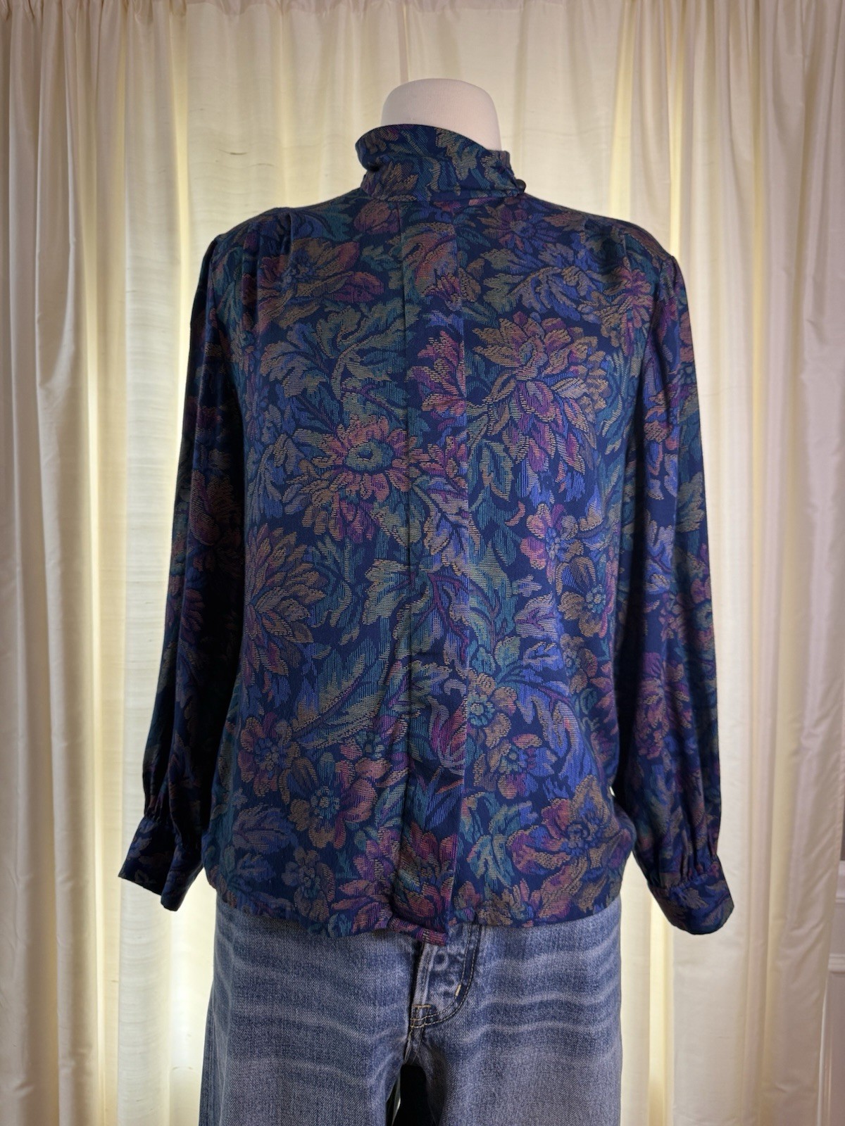 Vintage Pendleton Sophisticates Blouse Womens 12 Petite Rayon Floral Mock Neck