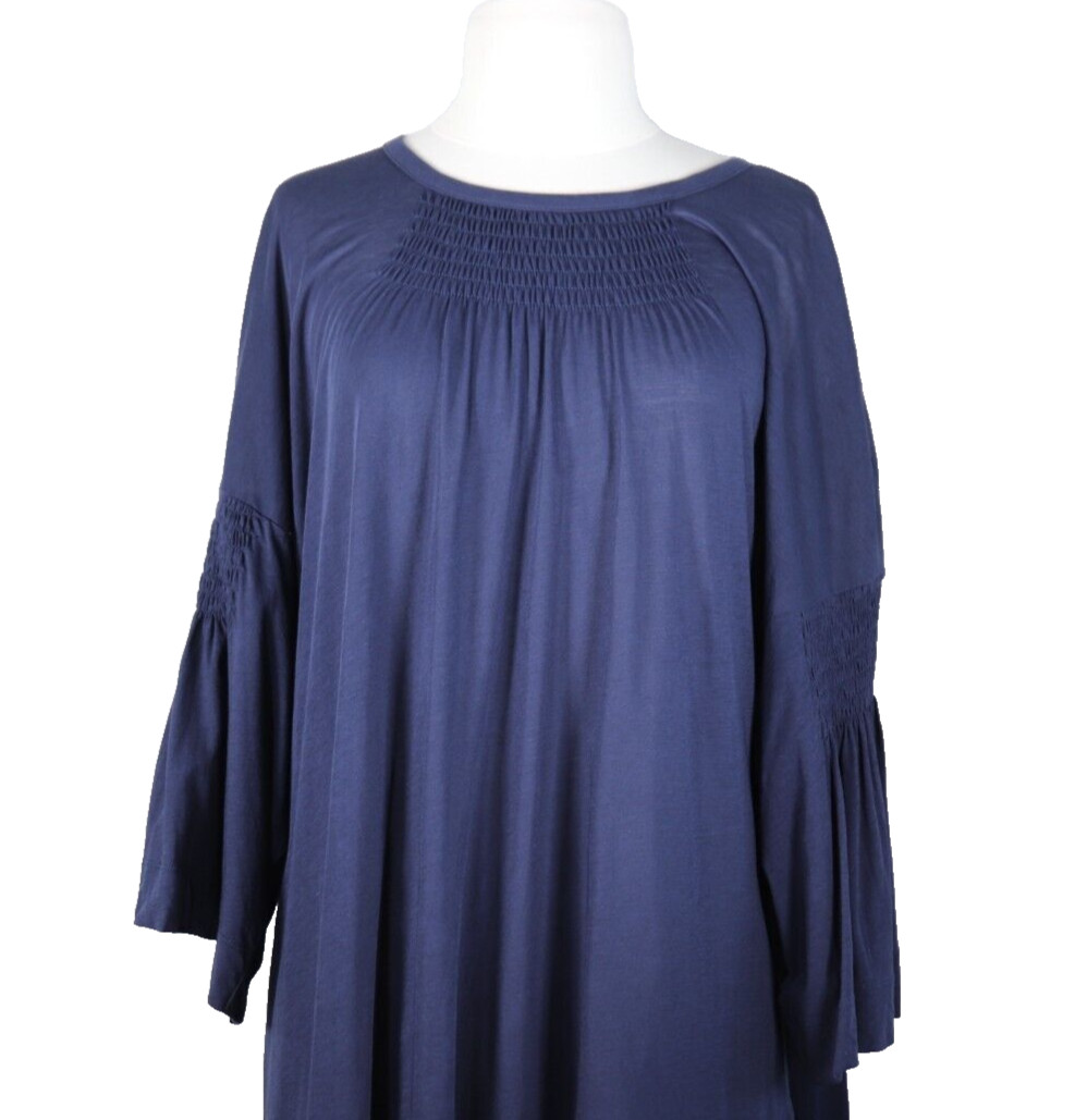 Dries van Noten Women’s Size Medium Blue 100% Cotton Shirred Tunic T-Shirt Top