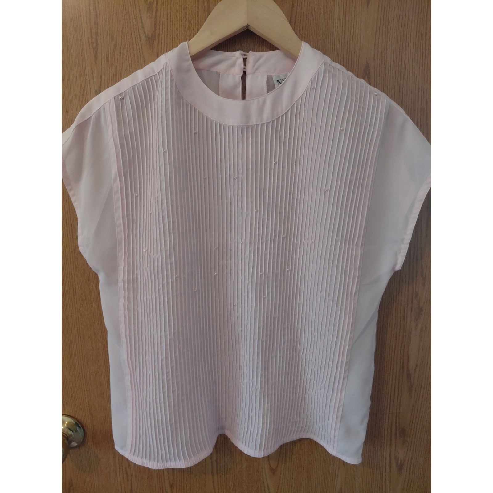 Nilani Petite Womens Pink Pleated Pearl Beaded Blouse Top Size 6 Cap Sleeve