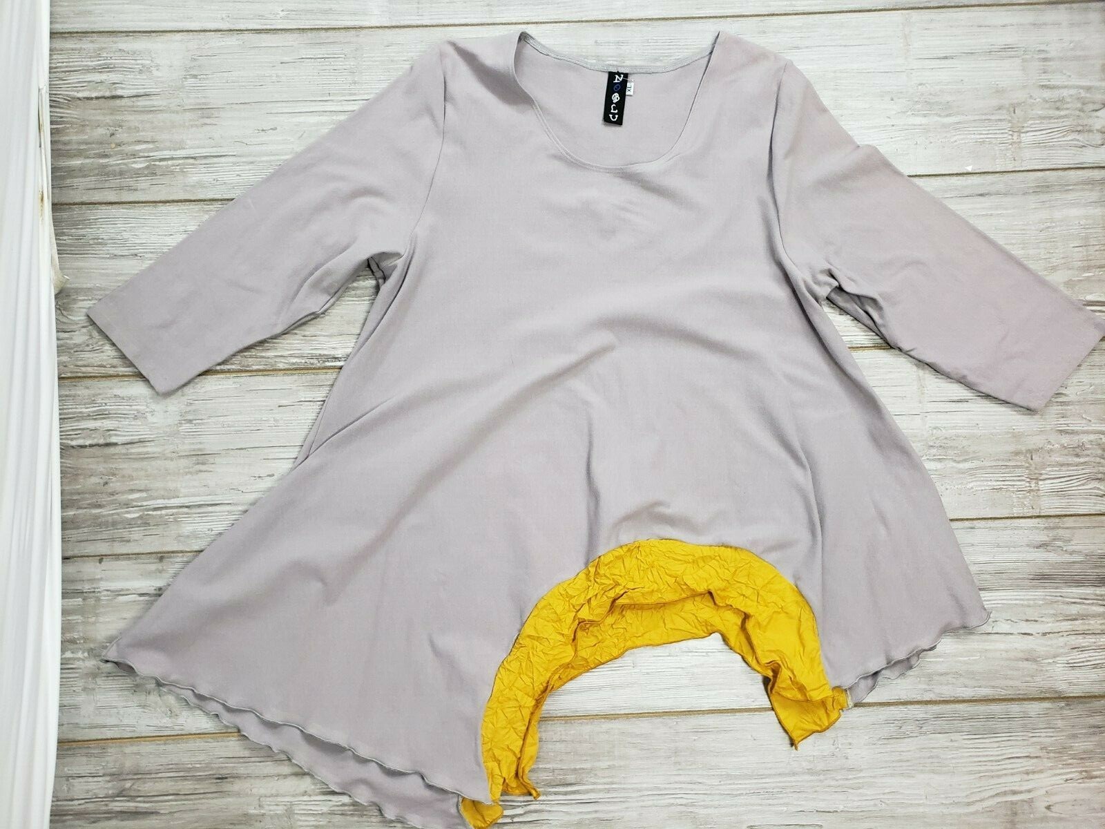 Noblu Asymmetrical Purple Gold Cotton Poly Size XL Lagenlook Top