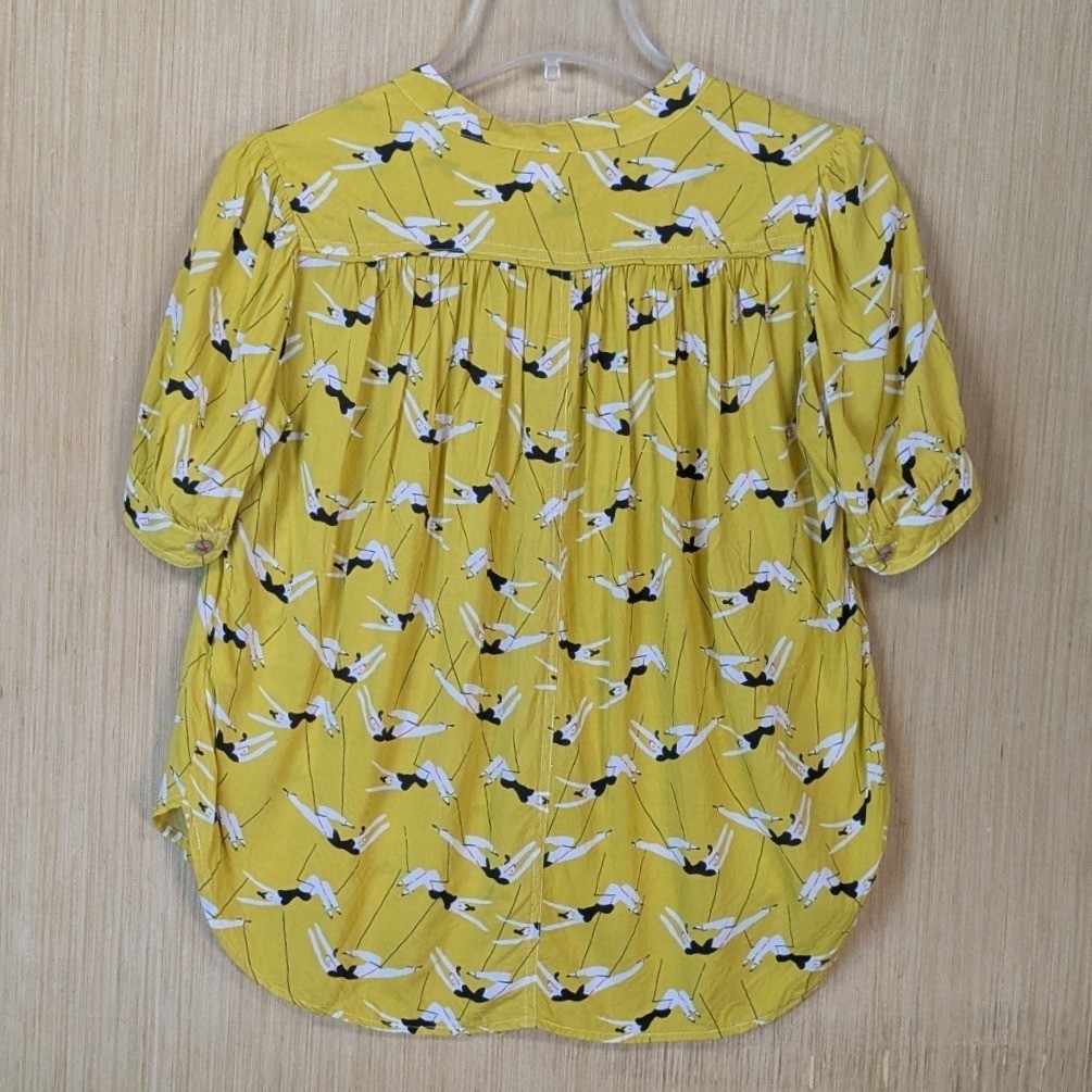 Anthropologie Emily Isabella Art Blouse Womens XSP Yellow Trapeze Artist Whimsy
