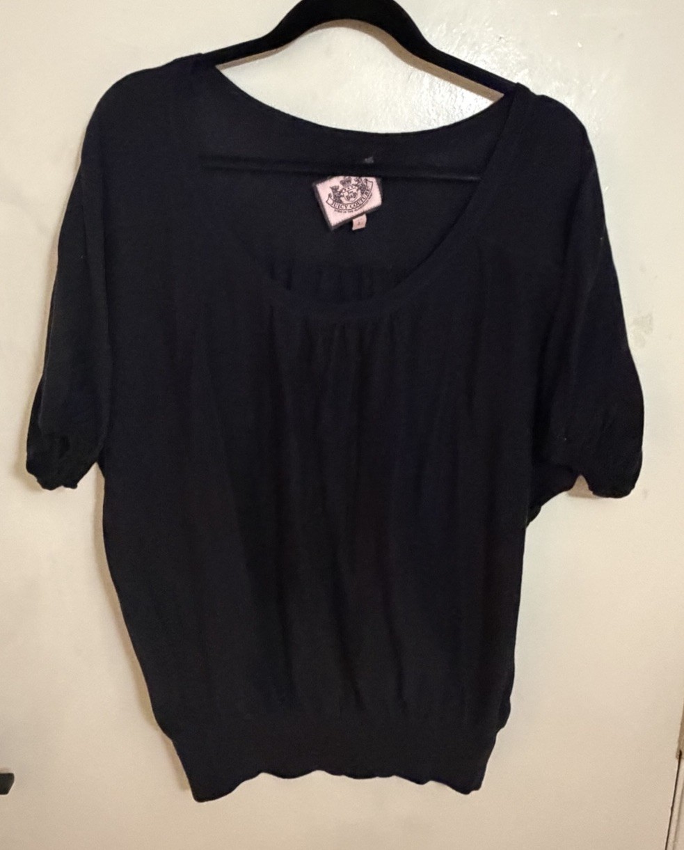 Black juicy couture Women’s Short-Sleeve Scoop Neck sweater Top blouse Large L