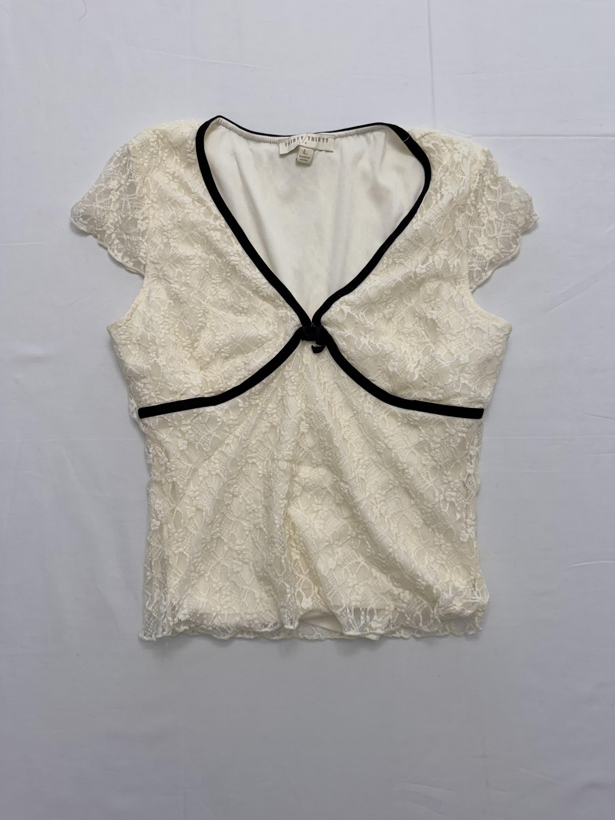 Thirty/Thirty LA Blouse Womens Large White Lace V Neck Flutter Sleeve Lined