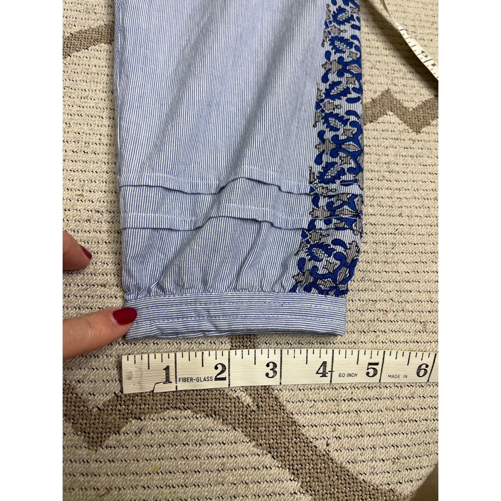 Roller Rabbit Womens Top Blue Striped V Neck Blouse Floral 3/4 Sleeve, Size XS