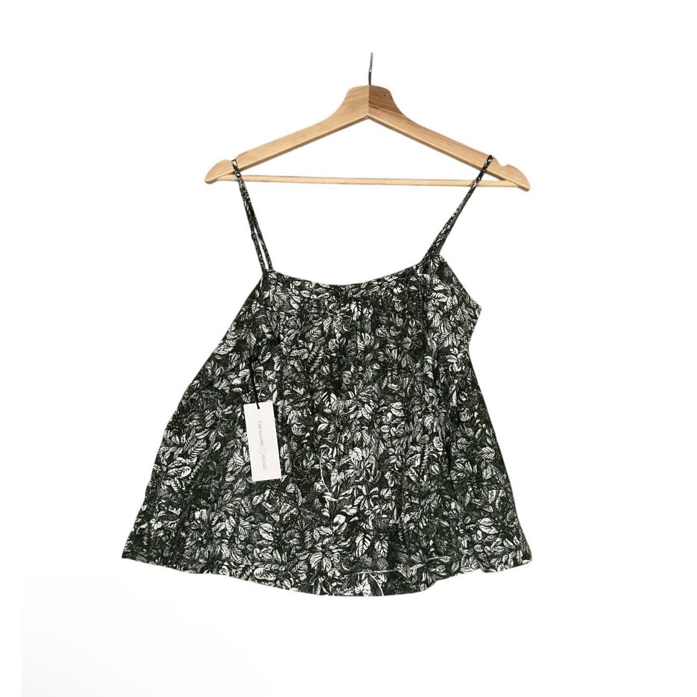 Treasure & Bond Cami Top Women Sz XS Green Floral Adjustable Strap Summer Spring