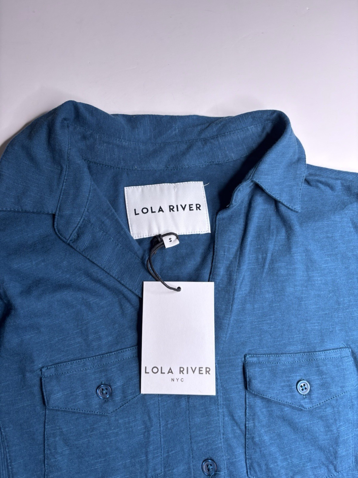 Lola River NYC James Oceanic Blue 100% Cotton Top Size S NWT