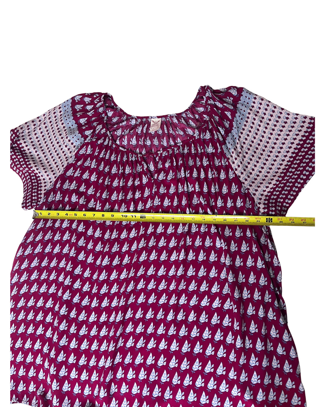 Faded Glory Women’s 4X 26W-28W Burgundy Boho Rayon Peasant Blouse Plus Size