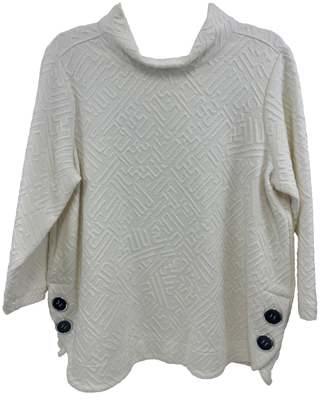 Ali Miles Ivory Textured Knit Funnel Neck 3/4 Sleeve Tunic Women PL China