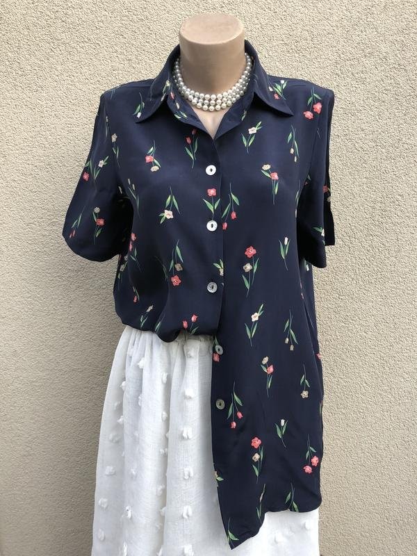 Women Peter Hahn Shirt Navy Silk 36 / S / 44
