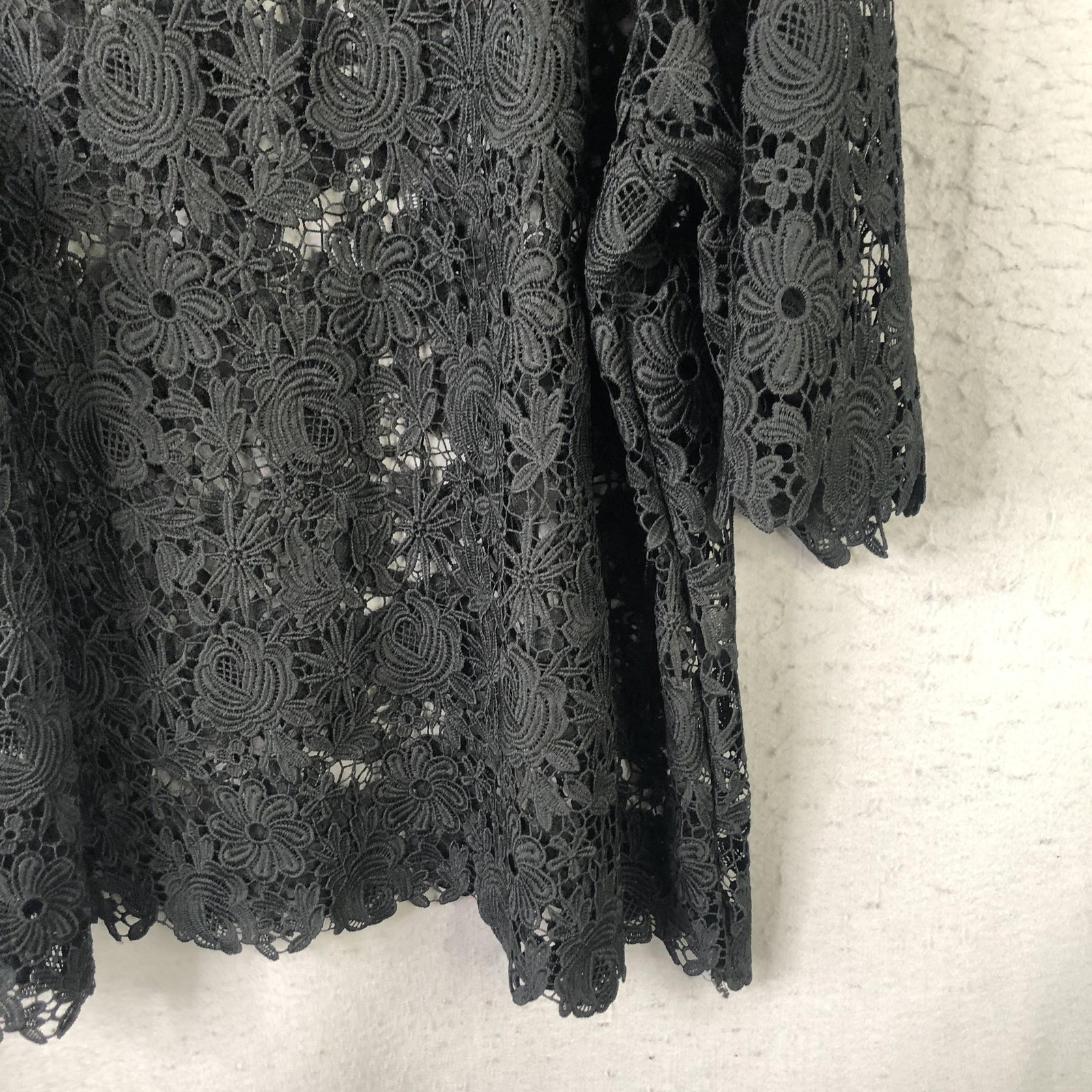 June + Vie Tunic Blouse Womens 32W Plus Black Crochet Lace Sheer Party Boho