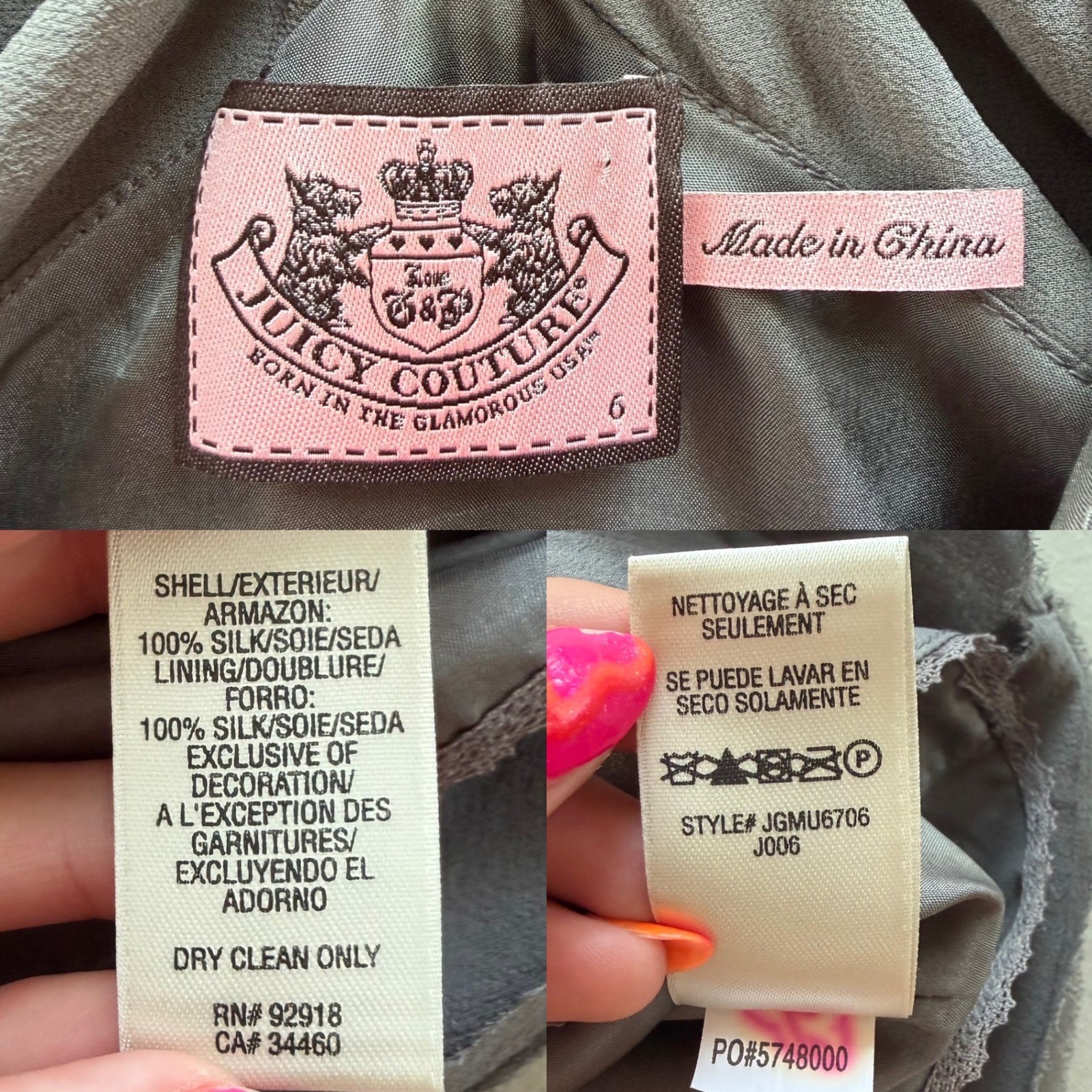 Juicy Couture Women 6 Gray 100% Silk Smocked Strap Criss Cross Back Tank Top Y2K