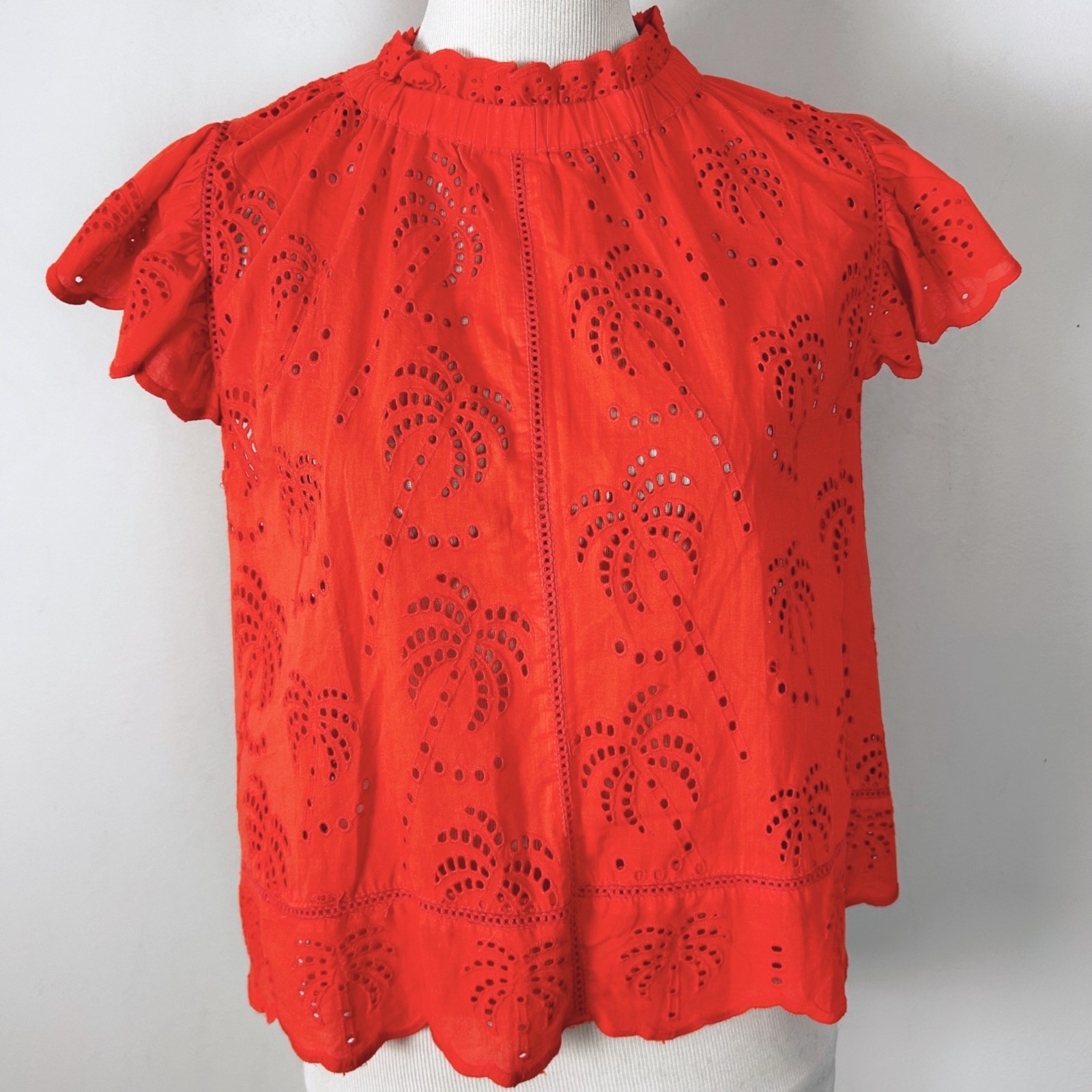 NEW Palm Tree Eyelet Ruffle Top Preppy Beach Tropical Size Medium Women’s