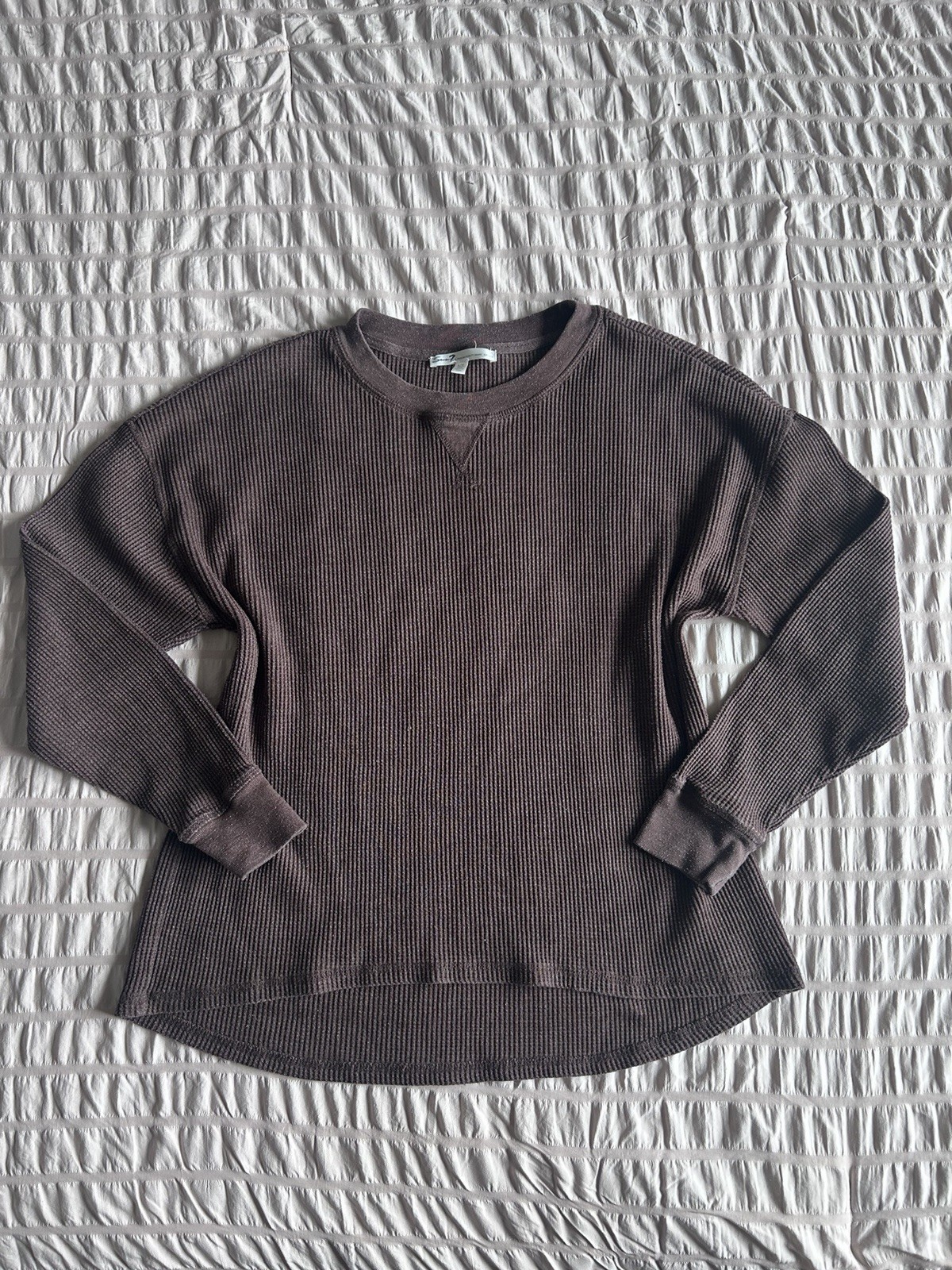 Seven7 Women’s Neutral Brown Waffle Knit Long Sleeve Top (L)