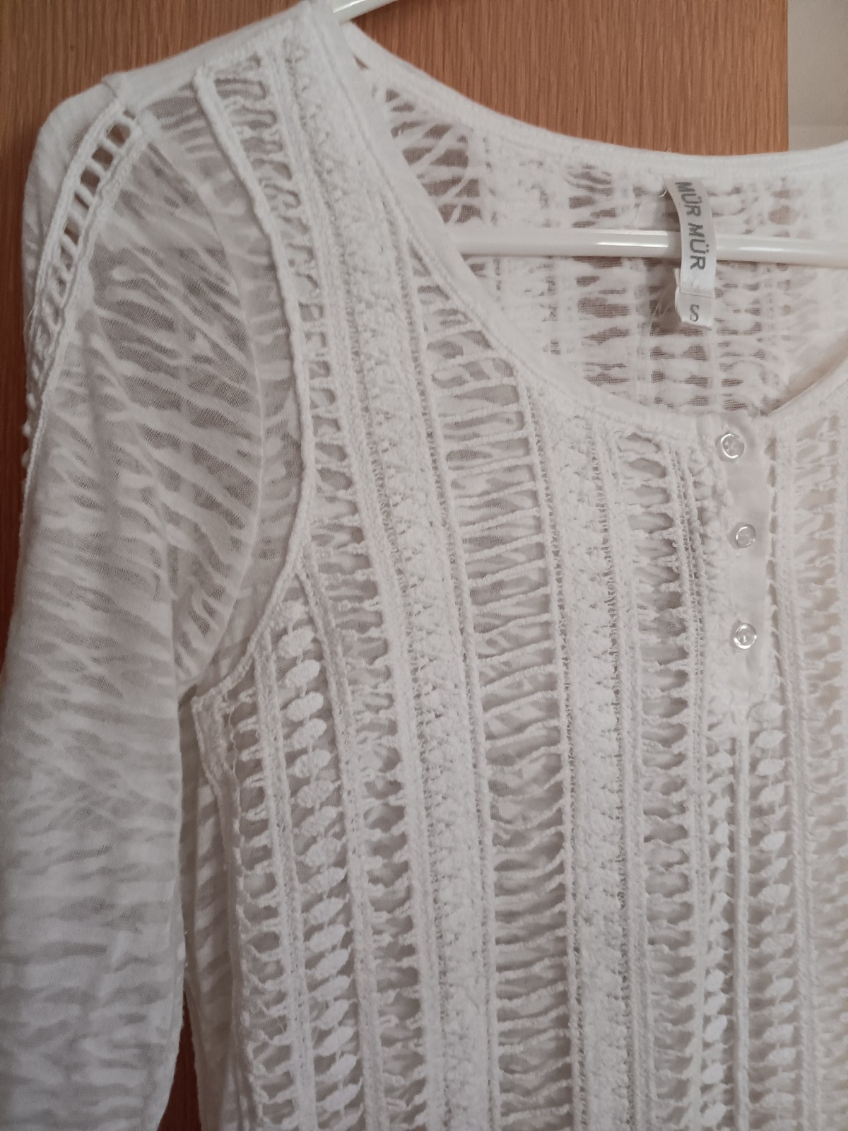 Murmur white texturedCrochet Trim Sleeve Cotton Top- Size S