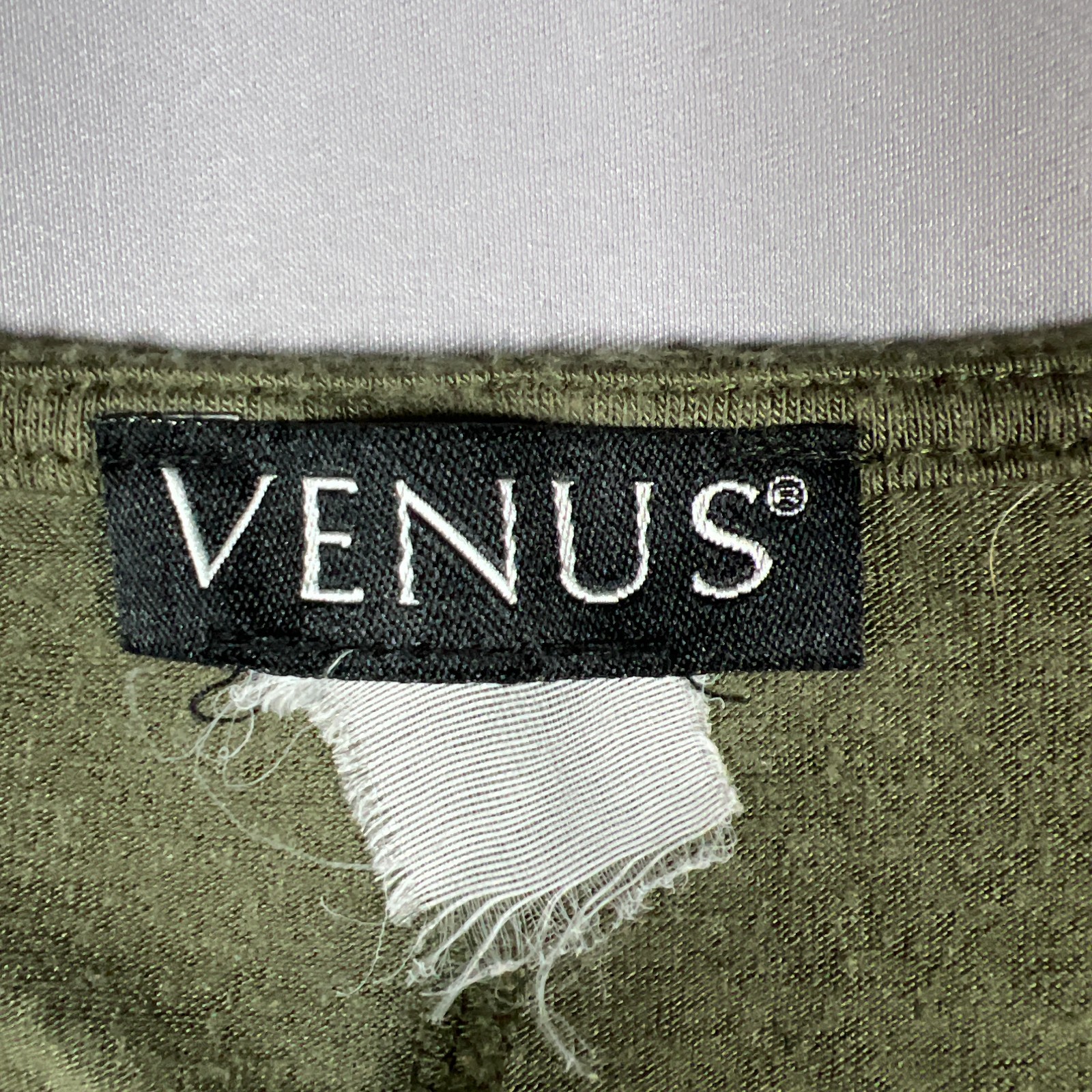 Venus Tunic Blouse Top Women Small Olive Green Ruched Bodice Stretch Square Neck